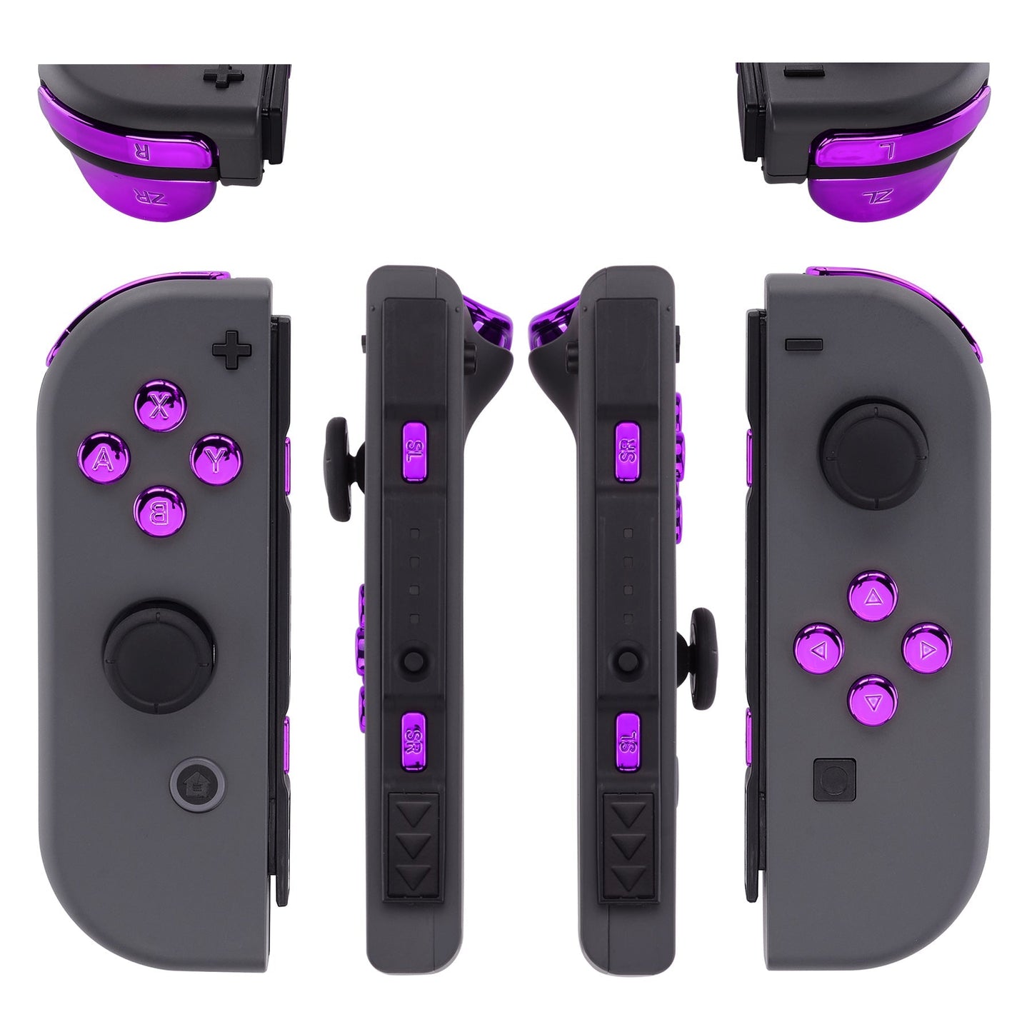 eXtremeRate Retail Chrome Purple Glossy Replacement ABXY Direction Keys SR SL L R ZR ZL Trigger Buttons Springs, Full Set Buttons Repair Kits with Tools for NS Switch JoyCon & OLED JoyCon - JoyCon Shell NOT Included - AJ305