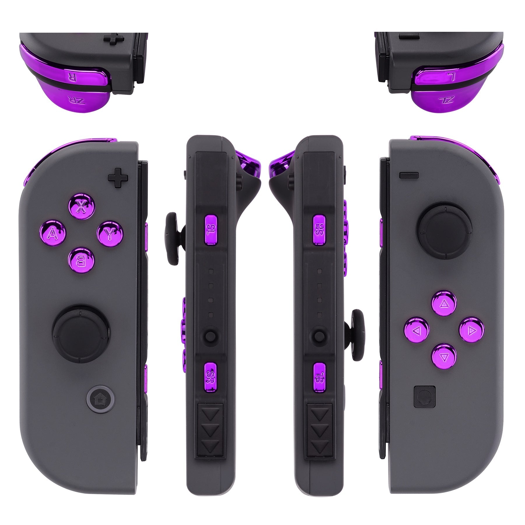 eXtremeRate Retail Chrome Purple Glossy Replacement ABXY Direction Keys SR SL L R ZR ZL Trigger Buttons Springs, Full Set Buttons Repair Kits with Tools for NS Switch JoyCon & OLED JoyCon - JoyCon Shell NOT Included - AJ305