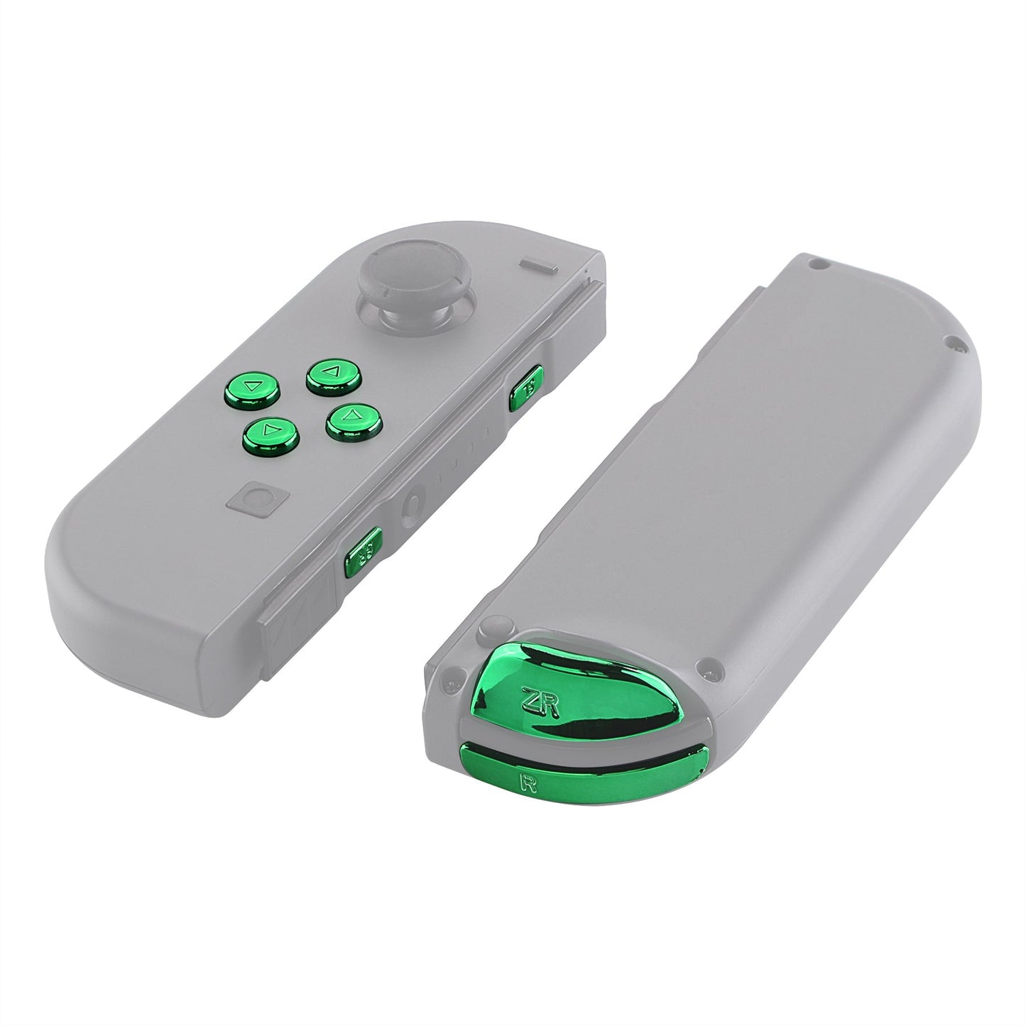 eXtremeRate Retail Chrome Green Glossy Replacement ABXY Direction Keys SR SL L R ZR ZL Trigger Buttons Springs, Full Set Buttons Fix Kits with Tools for NS Switch JoyCon & OLED JoyCon - JoyCon Shell NOT Included - AJ306