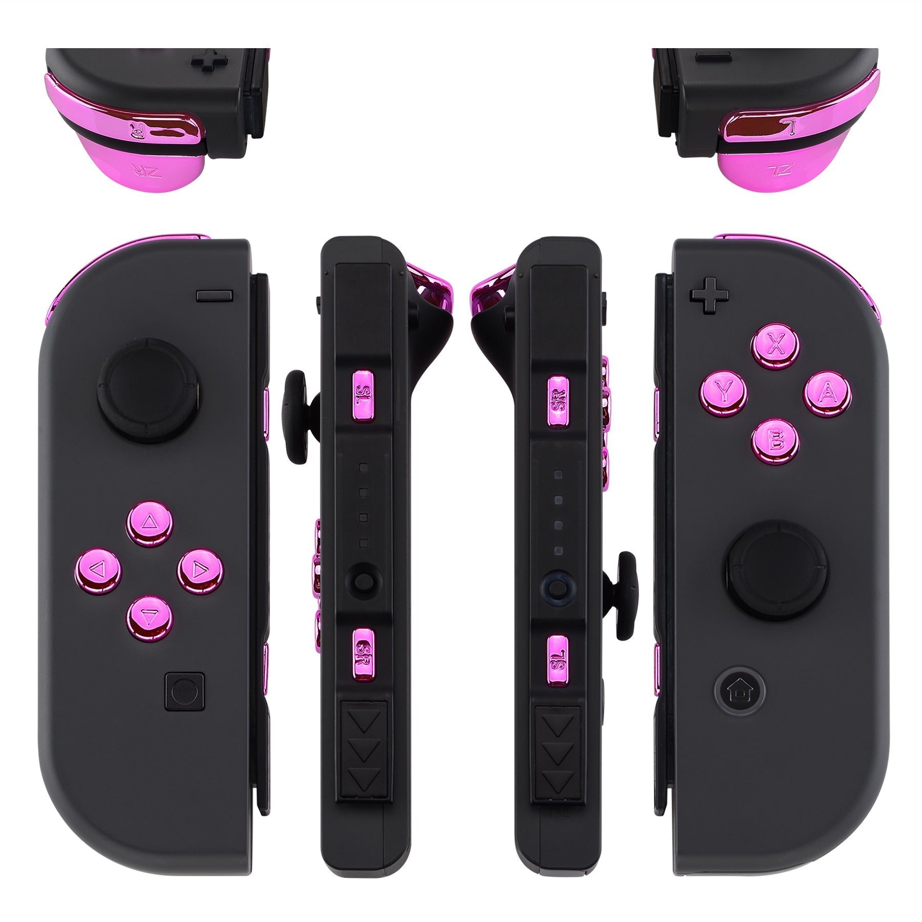 eXtremeRate Retail Chrome Pink Glossy Replacement ABXY Direction Keys SR SL L R ZR ZL Trigger Buttons Springs, Full Set Buttons Fix Kits with Tools for NS Switch JoyCon & OLED JoyCon - JoyCon Shell NOT Included - AJ307