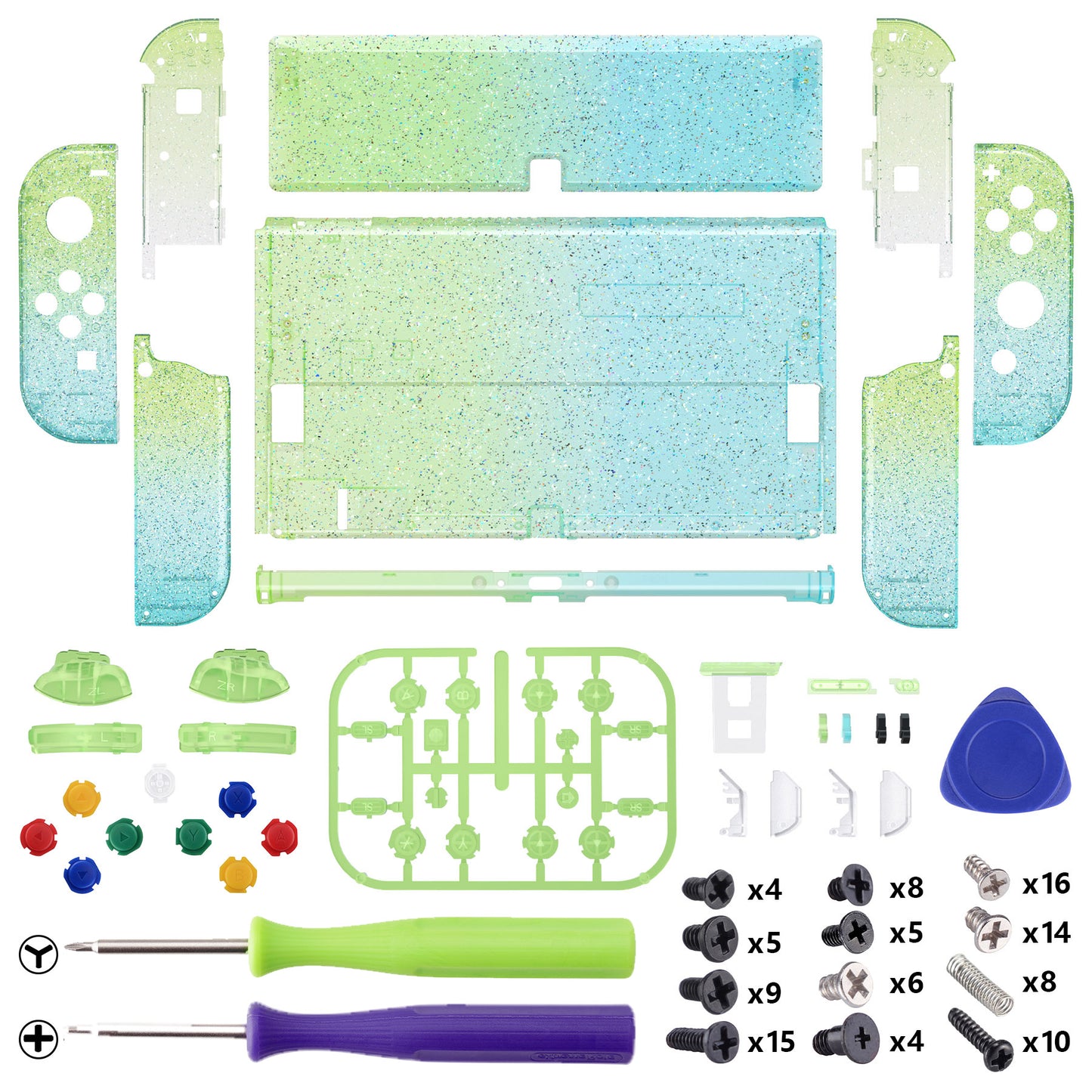 eXtremeRate Custom Replacement Full Set Shell & Buttons for Nintendo Switch OLED [Green and Blue Gradient Color]