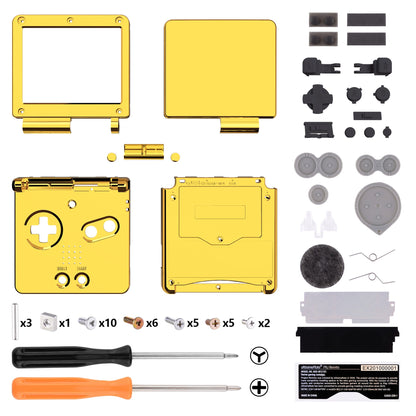 eXtremeRate Retail IPS Ready Upgraded Chrome Gold Glossy Custom Replacement Housing Shell for Gameboy Advance SP GBA SP - Compatible with Both IPS & Standard LCD - Console & Screen NOT Included - ASPD4001