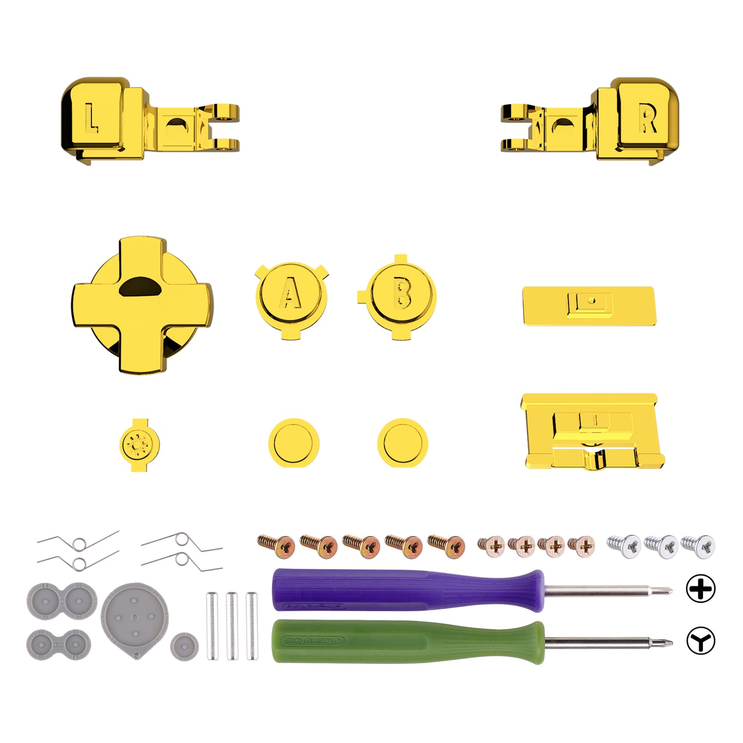 eXtremeRate ゲームボーイアドバンスSP（GBA SP）コンソール用カスタム交換フルセットボタン【クロームゴールド】