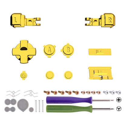 eXtremeRate ゲームボーイアドバンスSP（GBA SP）コンソール用カスタム交換フルセットボタン【クロームゴールド】