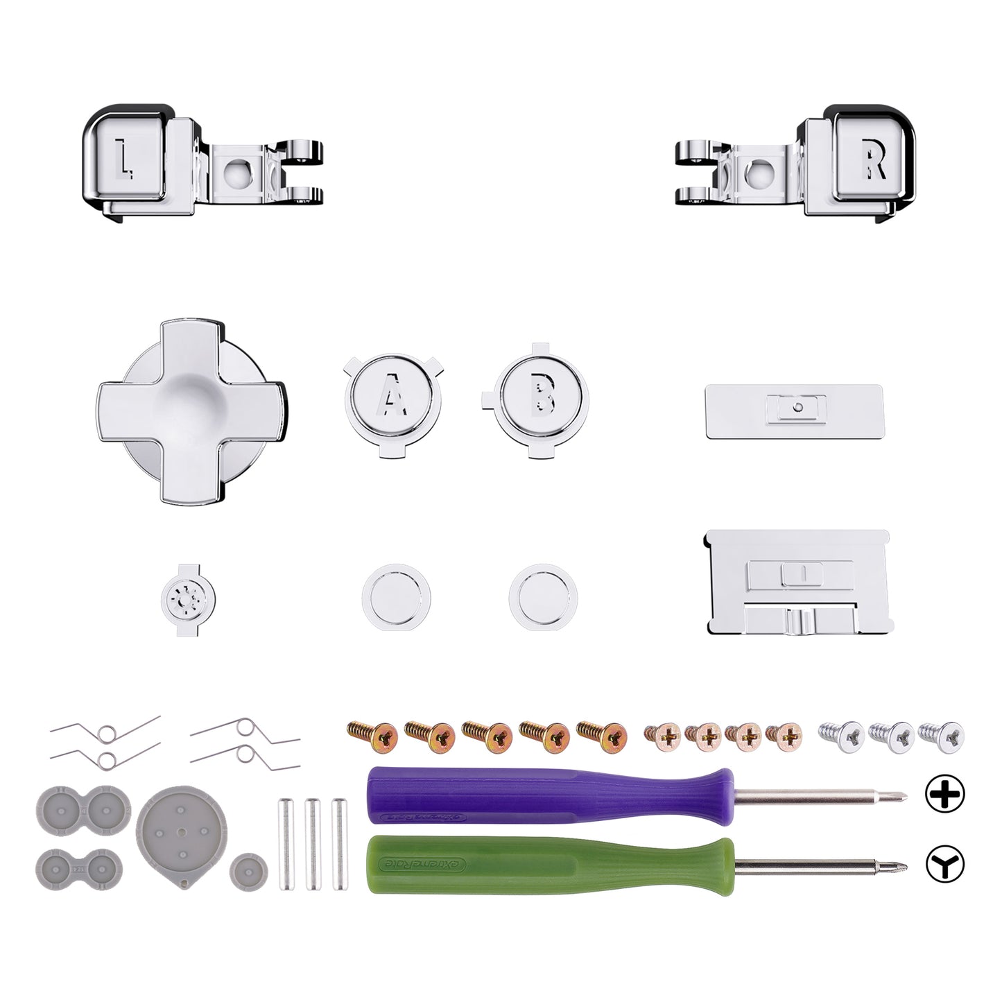 eXtremeRate ゲームボーイアドバンスSP（GBA SP）コンソール用カスタム交換フルセットボタン【クロームシルバー】