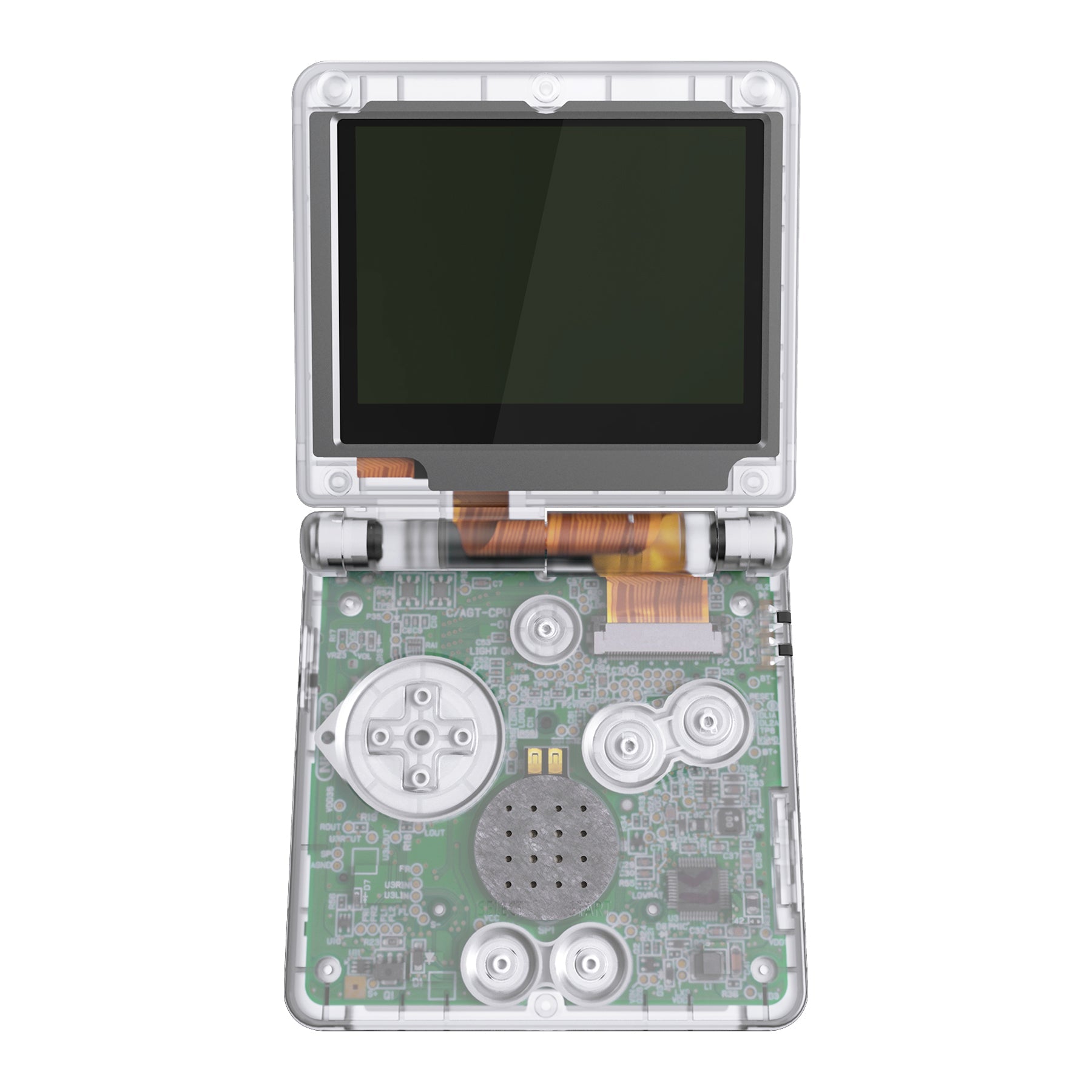 eXtremeRate IPS対応アップグレード版ゲームボーイアドバンスSP（GBA  SP）用交換フルセットシェル＆ボタン、IPSおよび標準LCD両方に対応【クリア】