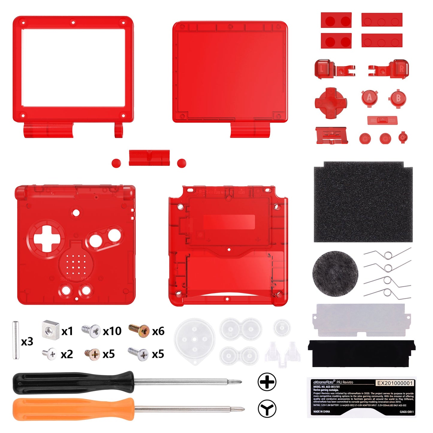 eXtremeRate Retail IPS Ready Upgraded eXtremeRate Clear Red Custom Replacement Housing Shell for Gameboy Advance SP GBA SP ¨C Compatible with Both IPS & Standard LCD ¨C Console & Screen NOT Included - ASPM5002