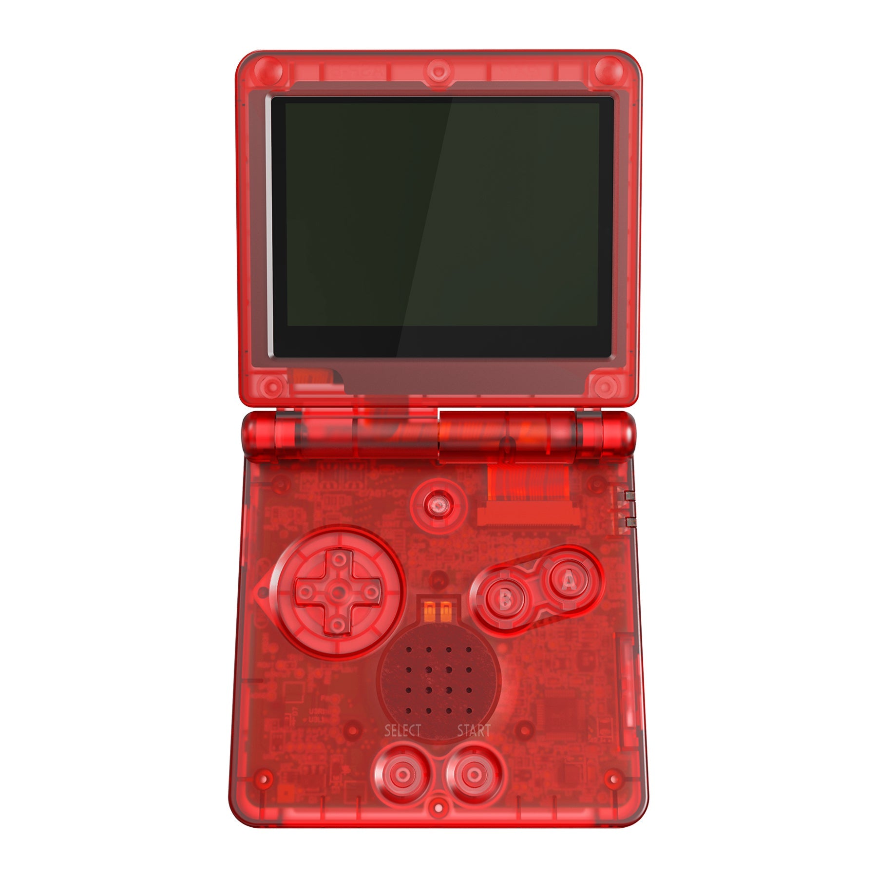 eXtremeRate IPS対応アップグレード版ゲームボーイアドバンスSP（GBA  SP）用交換フルセットシェル＆ボタン、IPSおよび標準LCD両方に対応【クリアレッド】