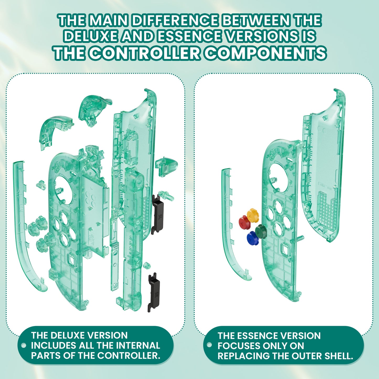 eXtremeRate Nintendo Switch 2対応ジョイコン交換フルセットシェルケース、ボタン付き - デラックス版【エメラルドグリーン】