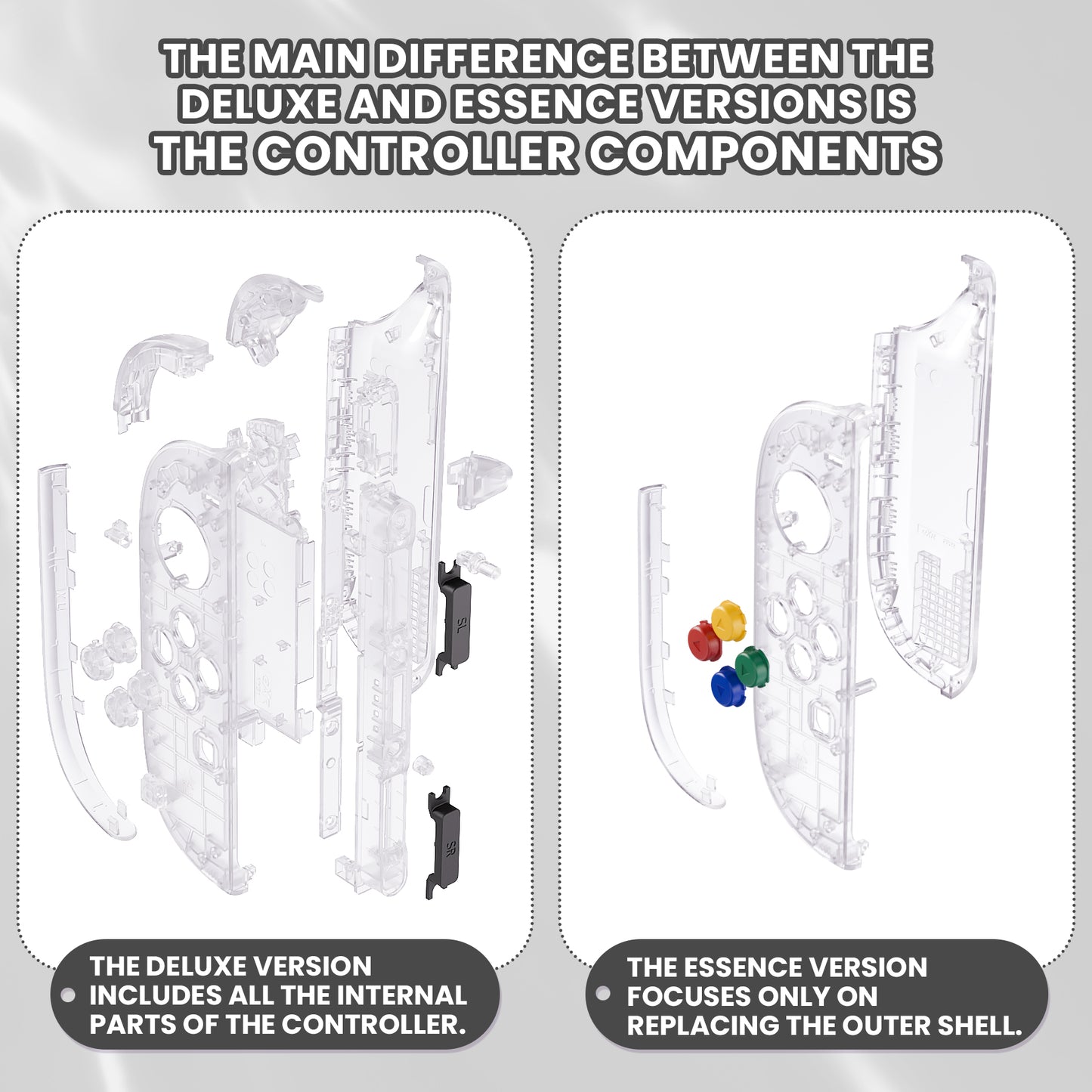 eXtremeRate Nintendo Switch 2対応ジョイコン交換フルセットシェルケース、ボタン付き - デラックス版【クリア】