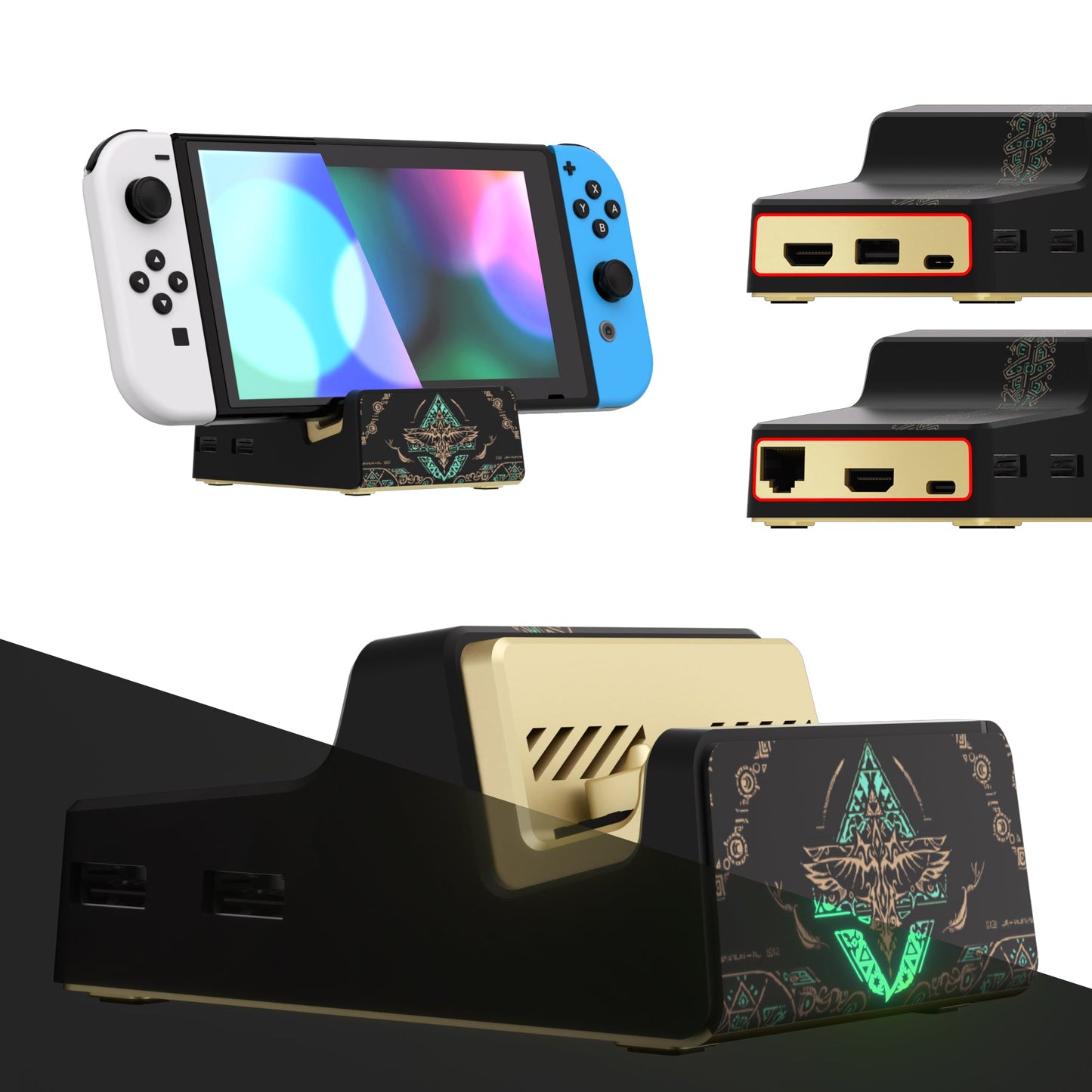 eXtremeRate AiryDocky DIY Kit Replacement Shell Case for Nintendo Switch Dock - Glow in Dark - Totem of Kingdom Black eXtremeRate