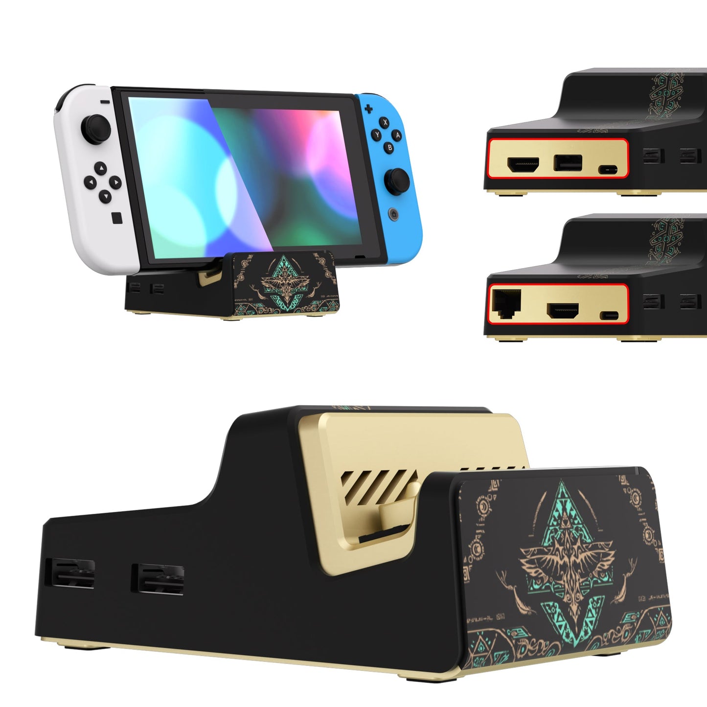 eXtremeRate AiryDocky DIY Kit Replacement Shell Case for Nintendo Switch Dock - Glow in Dark - Totem of Kingdom Black eXtremeRate