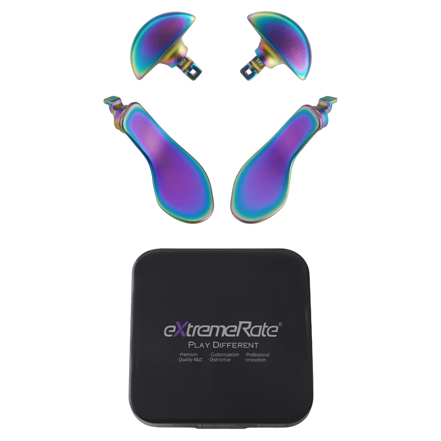 eXtremeRate PS5 edgeコントローラー対応交換式4個セット金属製バックパドル【ブラック＆メタリックグリーンブルーパープル】