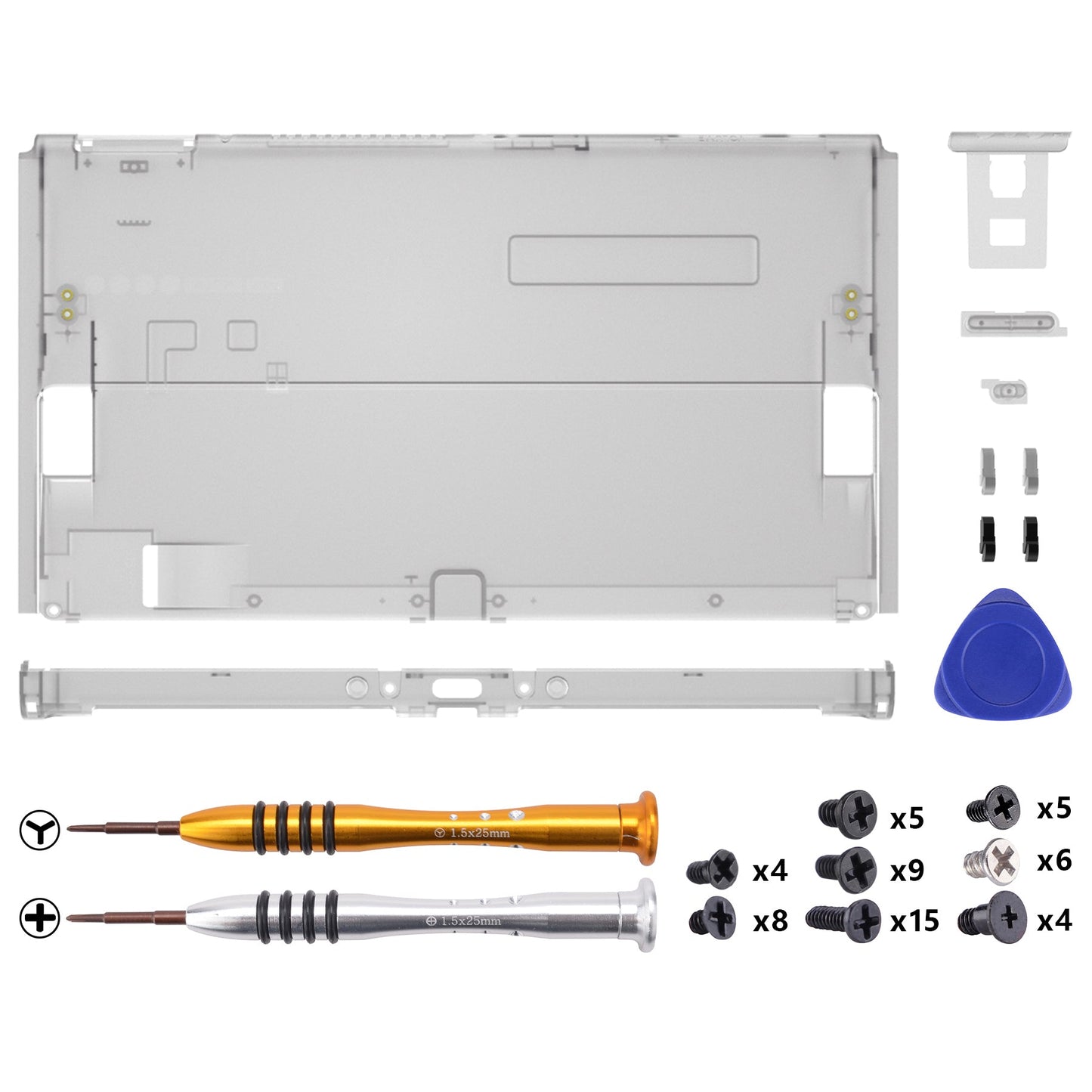 eXtremeRate Retail Clear Black Console Back Plate DIY Replacement Housing Shell Case for Nintendo Switch OLED Console ¨C JoyCon Shell & Kickstand NOT Included - BNSOM5005