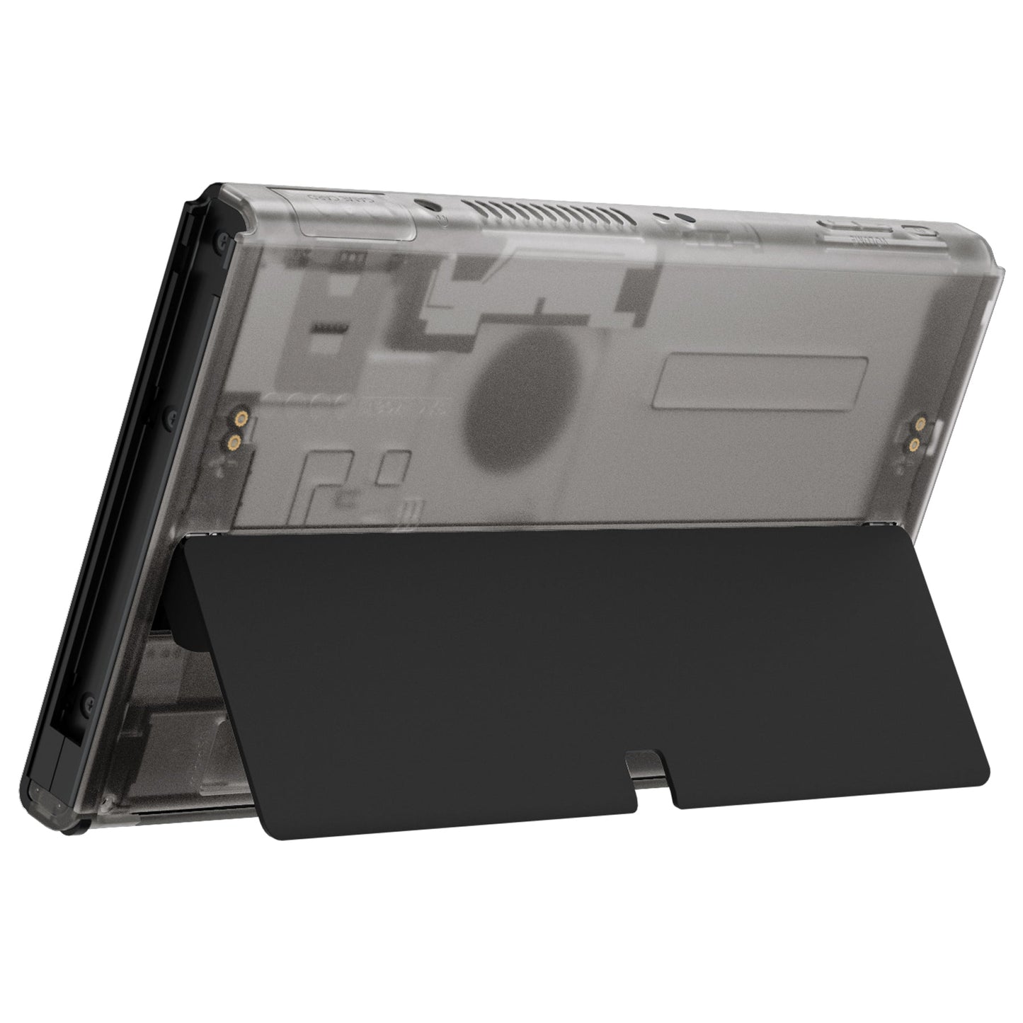 eXtremeRate Retail Clear Black Console Back Plate DIY Replacement Housing Shell Case for Nintendo Switch OLED Console ¨C JoyCon Shell & Kickstand NOT Included - BNSOM5005