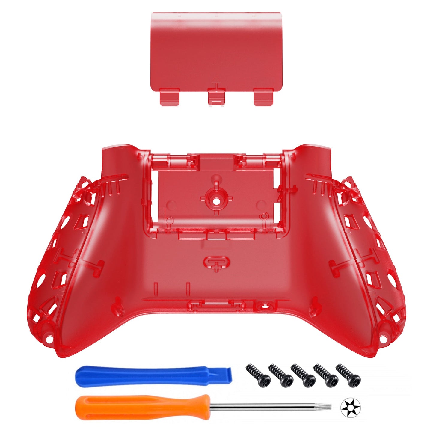 eXtremeRate Retail Clear Red Custom Bottom Shell with Battery Cover for Xbox Series S/X Controller, DIY Replacement Backplate Cover for Xbox Core Controller Model 1914 - Controller & Side Rails NOT Included - BX3M502