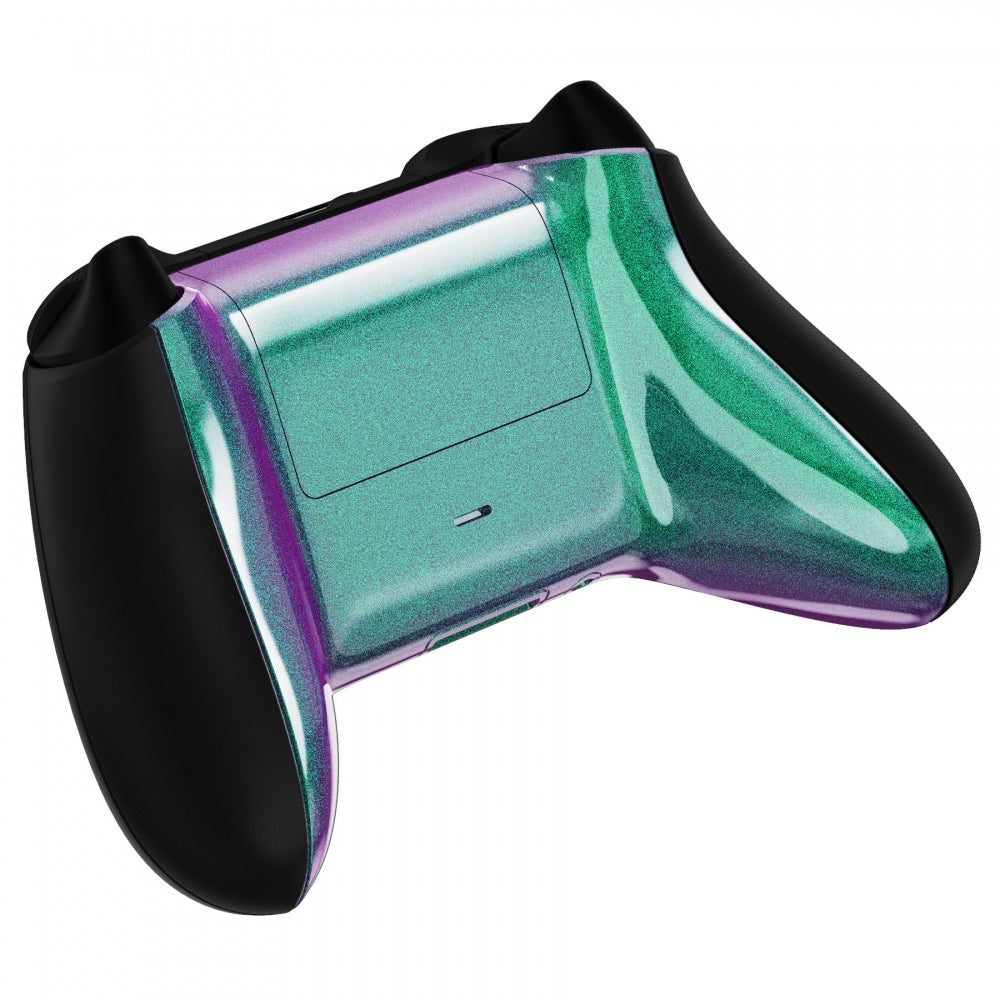 eXtremeRate Retail Chameleon Green Purple Glossy Custom Bottom Shell w/ Battery Cover for Xbox Series S/X Controller - Controller & Side Rails NOT Included - BX3P302