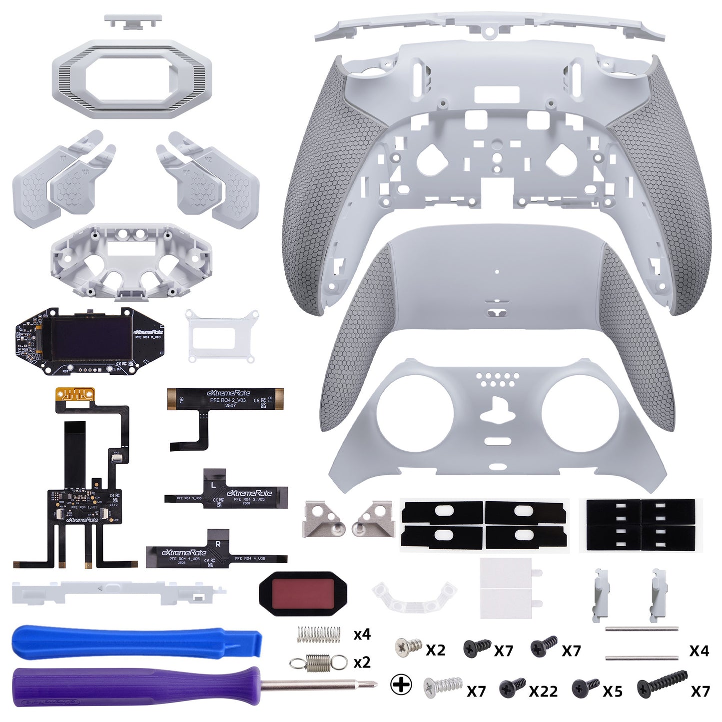 eXtremeRate PS5 edgeコントローラーに対応用BEYOND バックパドルキット、OLEDディスプレイ&エルゴノミックグリップ【ホワイト＆グレー】