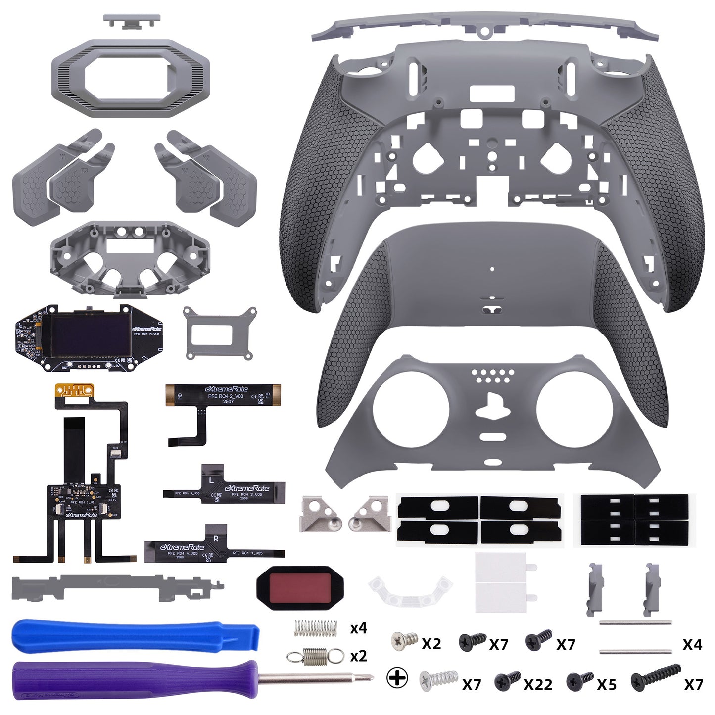 eXtremeRate PS5 edgeコントローラーに対応用BEYOND バックパドルキット、OLEDディスプレイ&エルゴノミックグリップ【ニューホープグレー＆クラシックグレー】