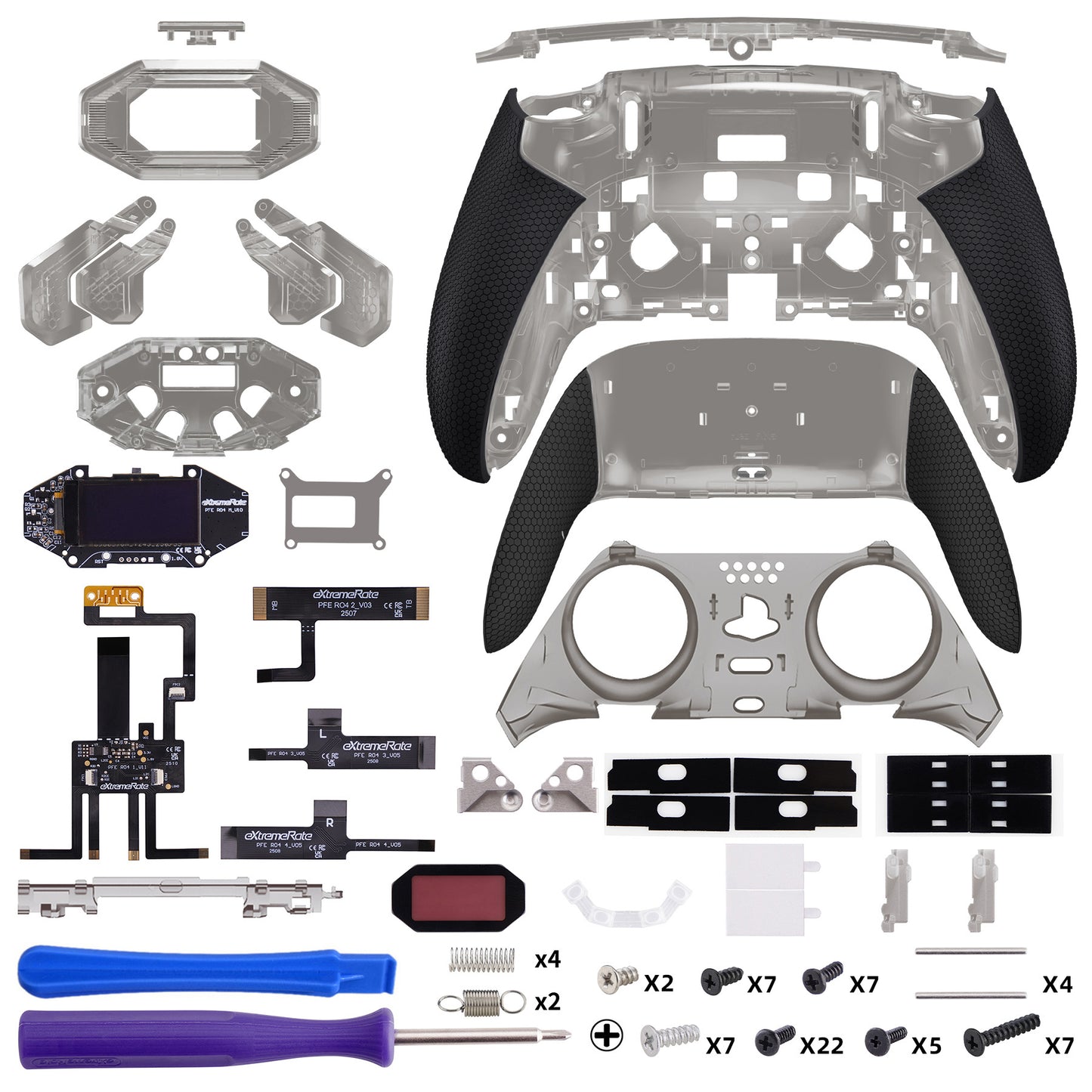 eXtremeRate PS5 edgeコントローラーに対応用BEYOND バックパドルキット、OLEDディスプレイ&エルゴノミックグリップ【クリアブラック】