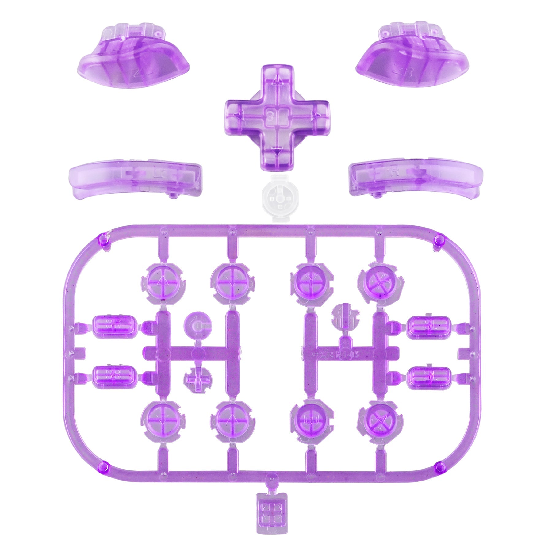 eXtremeRate Dpad Version Replacement Full Set Buttons for Joycon of Switch (D-pad ONLY Fits for eXtremeRate D-pad Shell for Joycon) - Clear Atomic Purple eXtremeRate