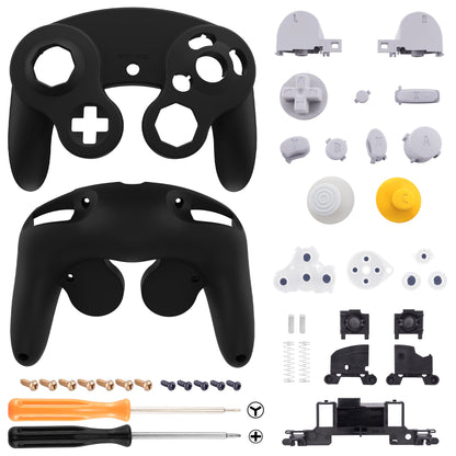 eXtremeRate Retail Black Replacement Faceplate Backplate with Buttons for Nintendo GameCube Controller - GCNP3005