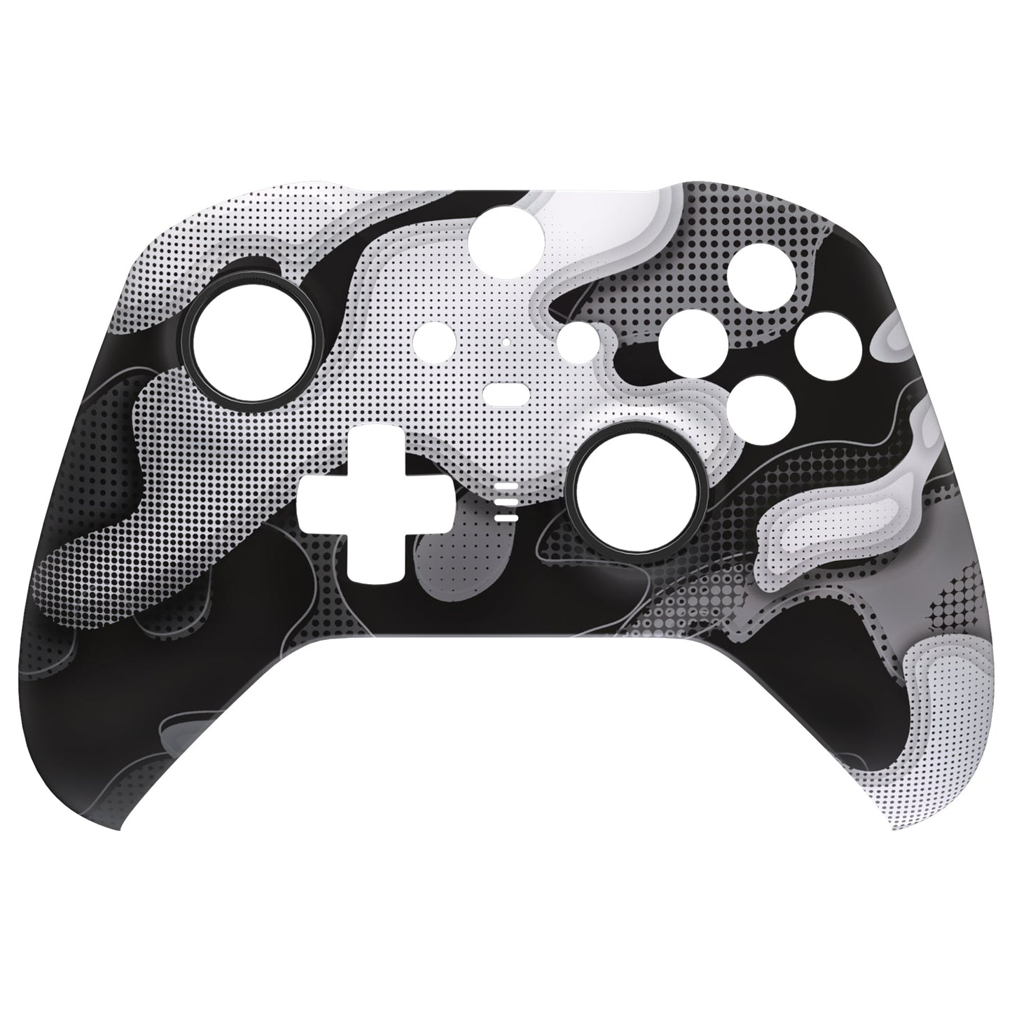 eXtremeRate Retail Black White Camouflage Faceplate Cover, Soft Touch Front Housing Shell Case Replacement Kit for Xbox One Elite Series 2 Controller Model 1797 - Thumbstick Accent Rings Included - ELT147