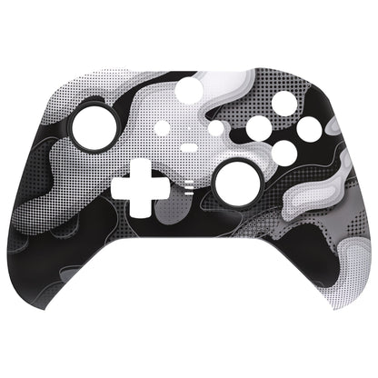 eXtremeRate Retail Black White Camouflage Faceplate Cover, Soft Touch Front Housing Shell Case Replacement Kit for Xbox One Elite Series 2 Controller Model 1797 - Thumbstick Accent Rings Included - ELT147