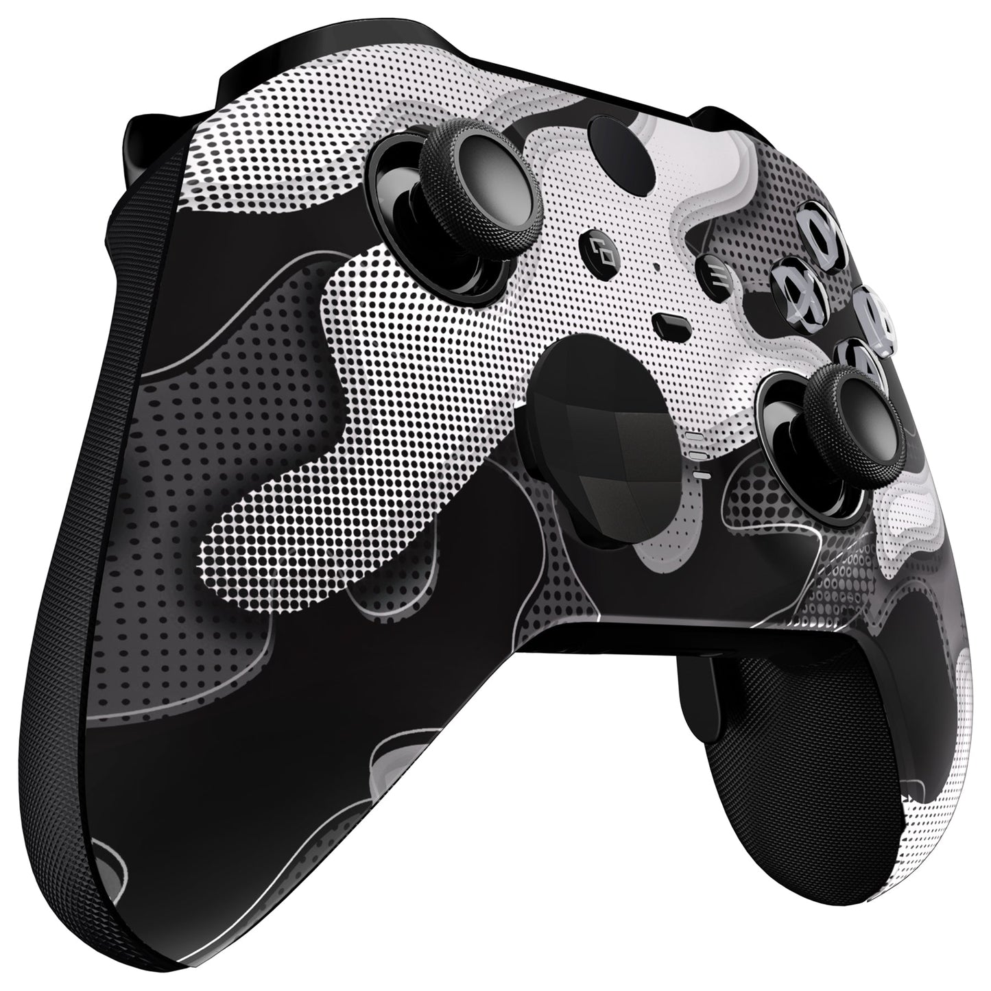 eXtremeRate Retail Black White Camouflage Faceplate Cover, Soft Touch Front Housing Shell Case Replacement Kit for Xbox One Elite Series 2 Controller Model 1797 - Thumbstick Accent Rings Included - ELT147