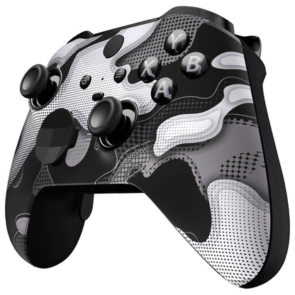 eXtremeRate Retail Black White Camouflage Faceplate Cover, Soft Touch Front Housing Shell Case Replacement Kit for Xbox One Elite Series 2 Controller Model 1797 - Thumbstick Accent Rings Included - ELT147