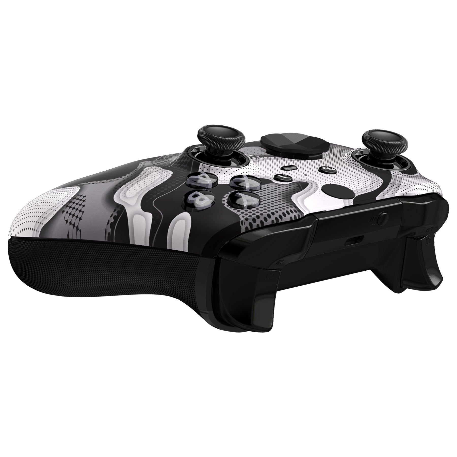 eXtremeRate Retail Black White Camouflage Faceplate Cover, Soft Touch Front Housing Shell Case Replacement Kit for Xbox One Elite Series 2 Controller Model 1797 - Thumbstick Accent Rings Included - ELT147