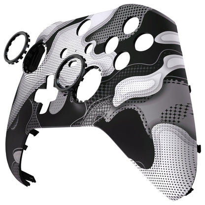 eXtremeRate Retail Black White Camouflage Faceplate Cover, Soft Touch Front Housing Shell Case Replacement Kit for Xbox One Elite Series 2 Controller Model 1797 - Thumbstick Accent Rings Included - ELT147