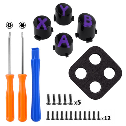 eXtremeRate Retail Three-Tone Black & Clear & Purple ABXY Action Buttons with Classic Symbols for Xbox Series X & S Controller & Xbox One S/X & Xbox One Elite V1/V2 Controller - JDX3M006