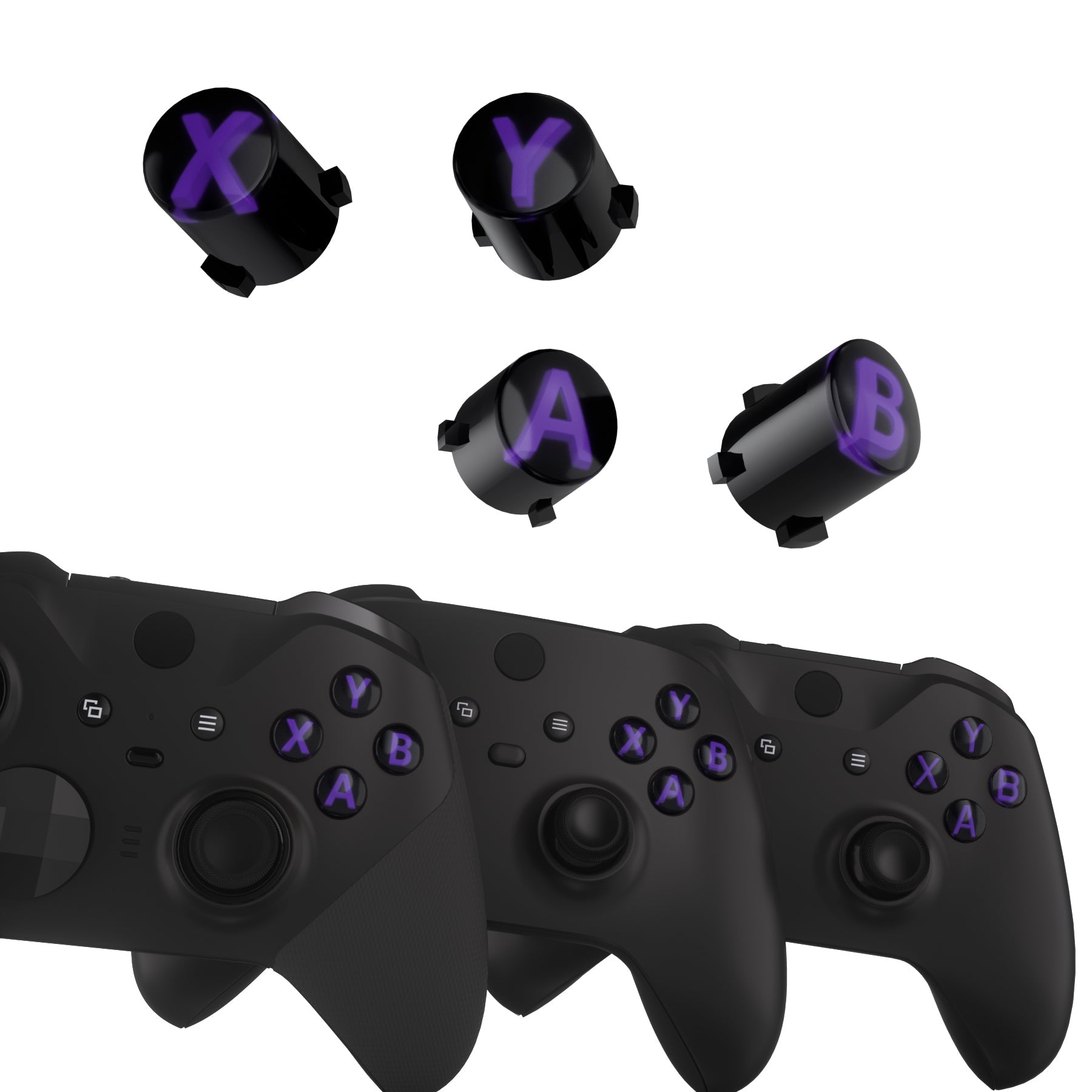 eXtremeRate Retail Three-Tone Black & Clear & Purple ABXY Action Buttons with Classic Symbols for Xbox Series X & S Controller & Xbox One S/X & Xbox One Elite V1/V2 Controller - JDX3M006