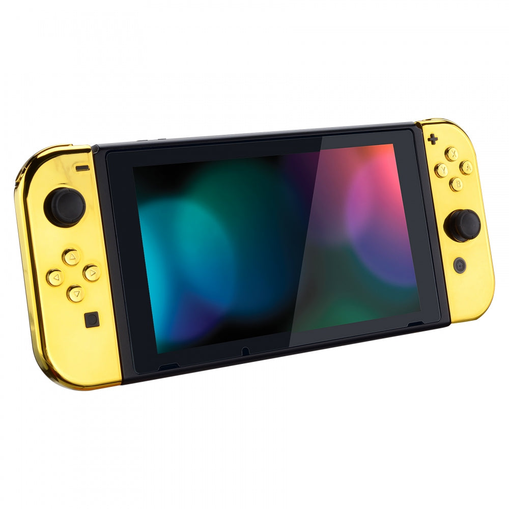 eXtremeRate Retail Chrome Gold Handheld Controller Housing With Full Set Buttons DIY Replacement Shell Case for NS Switch JoyCon & OLED JoyCon - Console Shell NOT Included - CD401