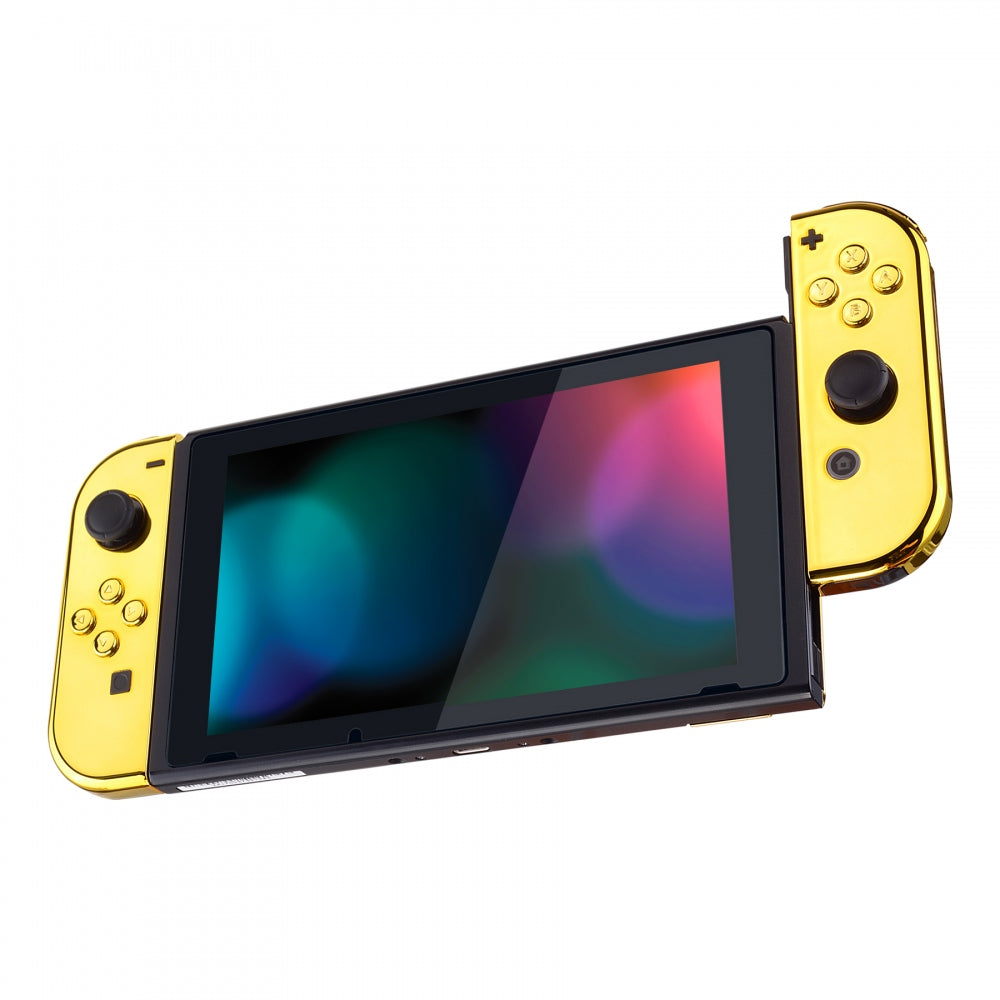 eXtremeRate Retail Chrome Gold Handheld Controller Housing With Full Set Buttons DIY Replacement Shell Case for NS Switch JoyCon & OLED JoyCon - Console Shell NOT Included - CD401