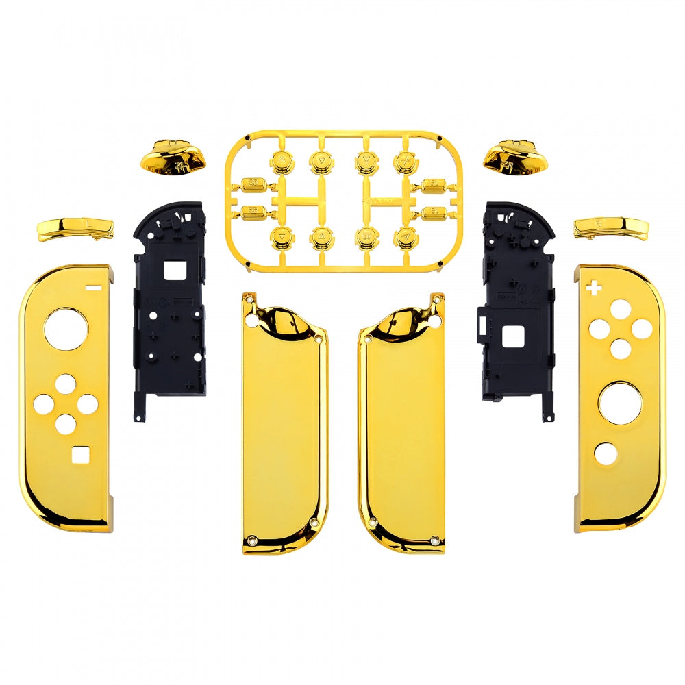 eXtremeRate Retail Chrome Gold Handheld Controller Housing With Full Set Buttons DIY Replacement Shell Case for NS Switch JoyCon & OLED JoyCon - Console Shell NOT Included - CD401