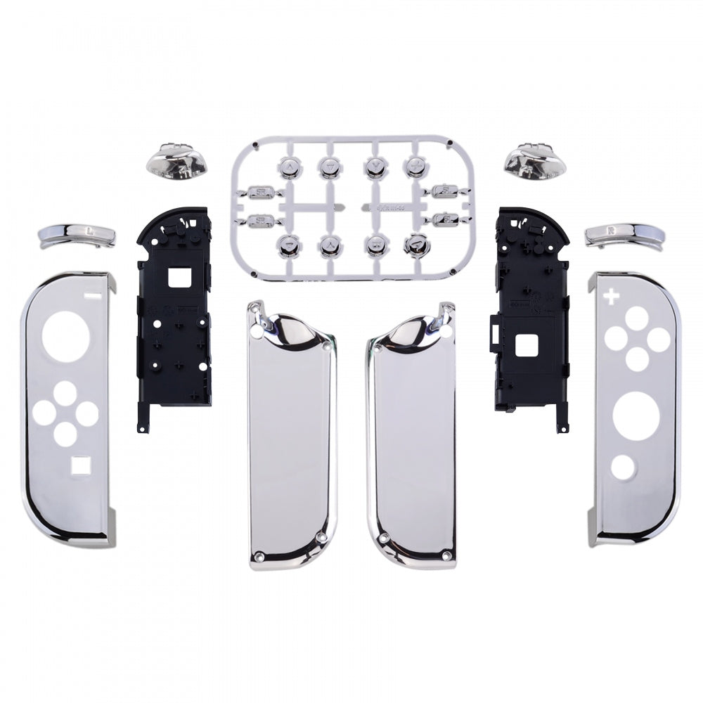 eXtremeRate Retail Chrome Silver Handheld Controller Housing With Full Set Buttons DIY Replacement Shell Case for NS Switch JoyCon & OLED JoyCon - Console Shell NOT Included - CD402