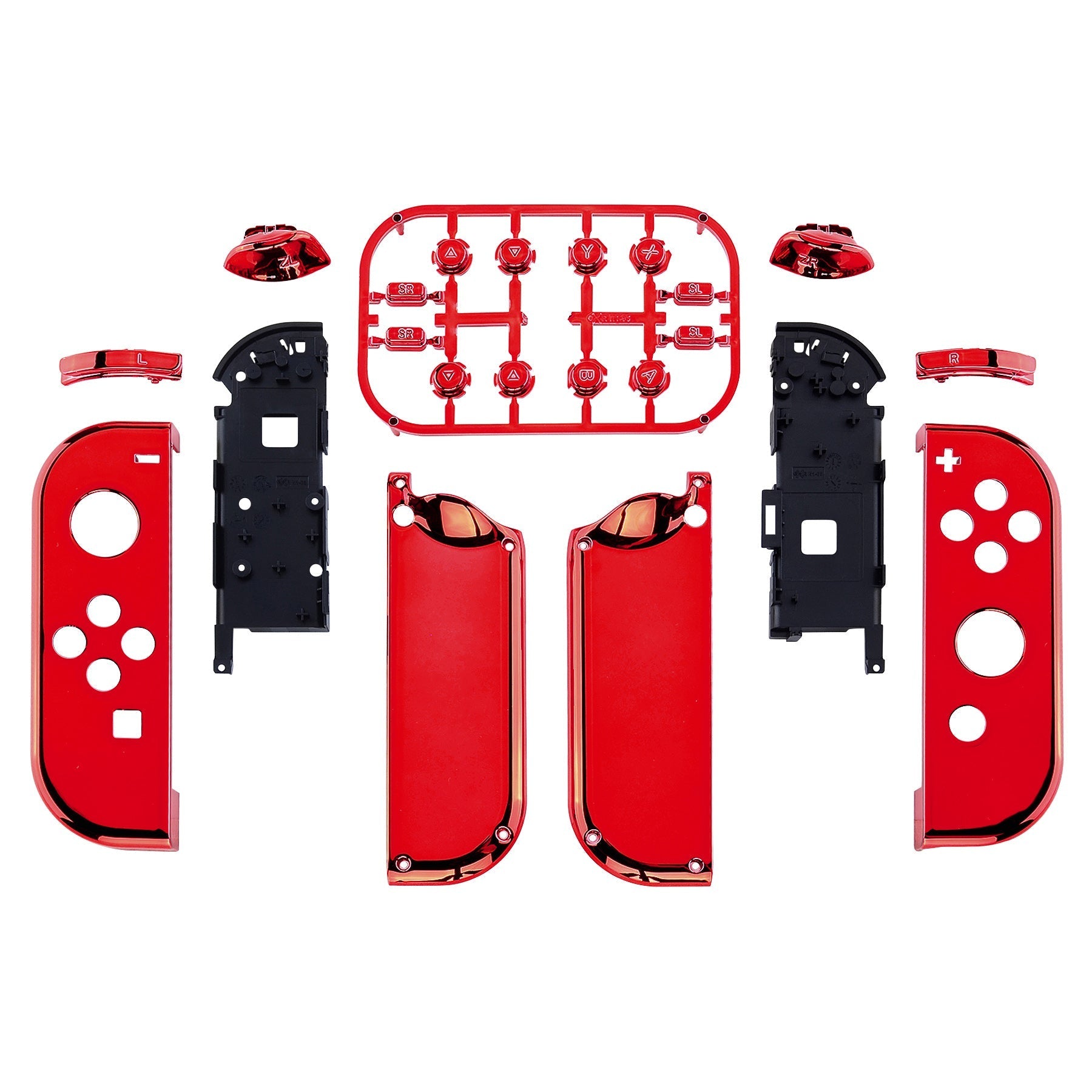 eXtremeRate Retail Chrome Red Handheld Controller Housing With Full Set Buttons DIY Replacement Shell Case for NS Switch JoyCon & OLED JoyCon - Console Shell NOT Included - CD403