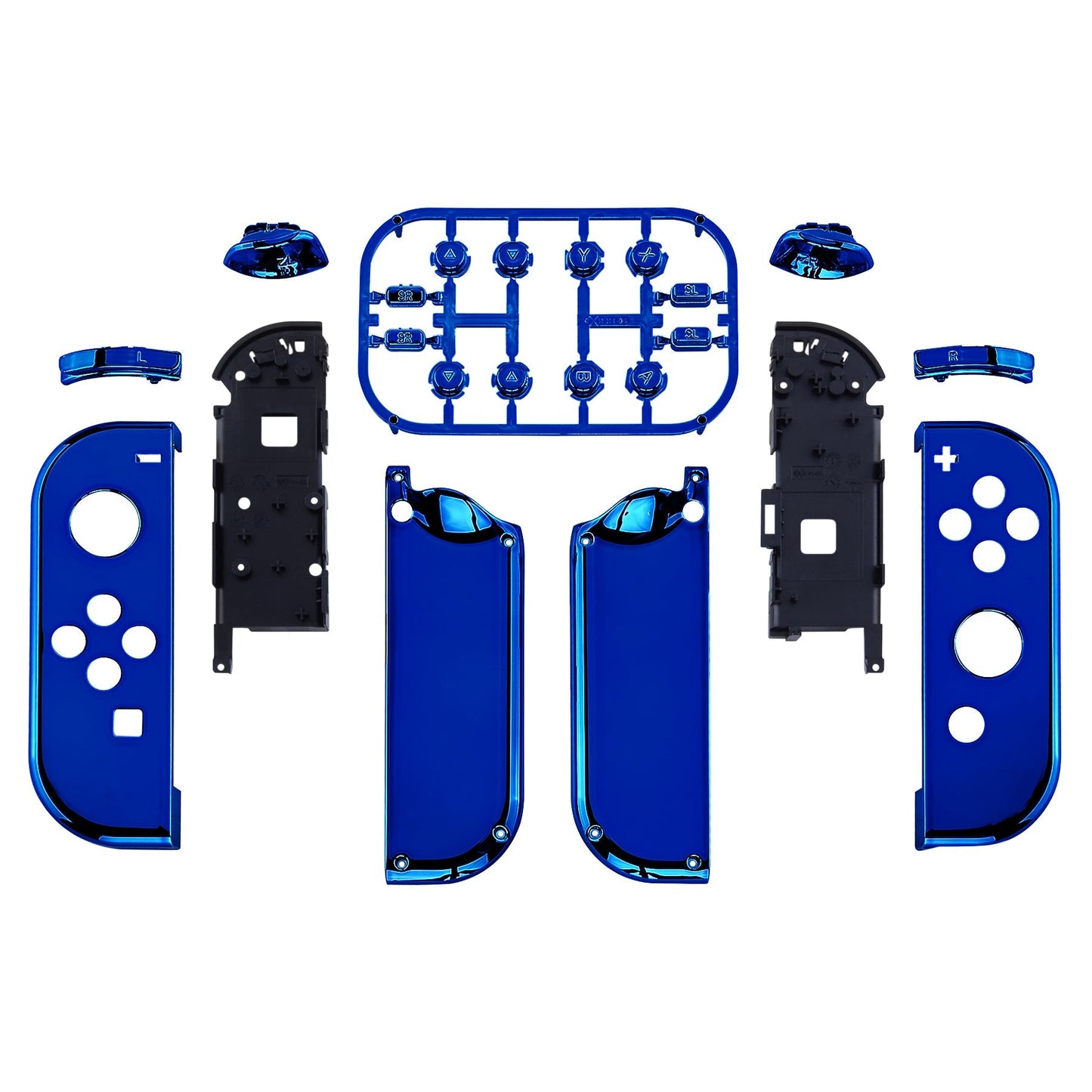 eXtremeRate Retail Chrome Blue Handheld Controller Housing With Full Set Buttons DIY Replacement Shell Case for NS Switch JoyCon & OLED JoyCon - Console Shell NOT Included - CD404