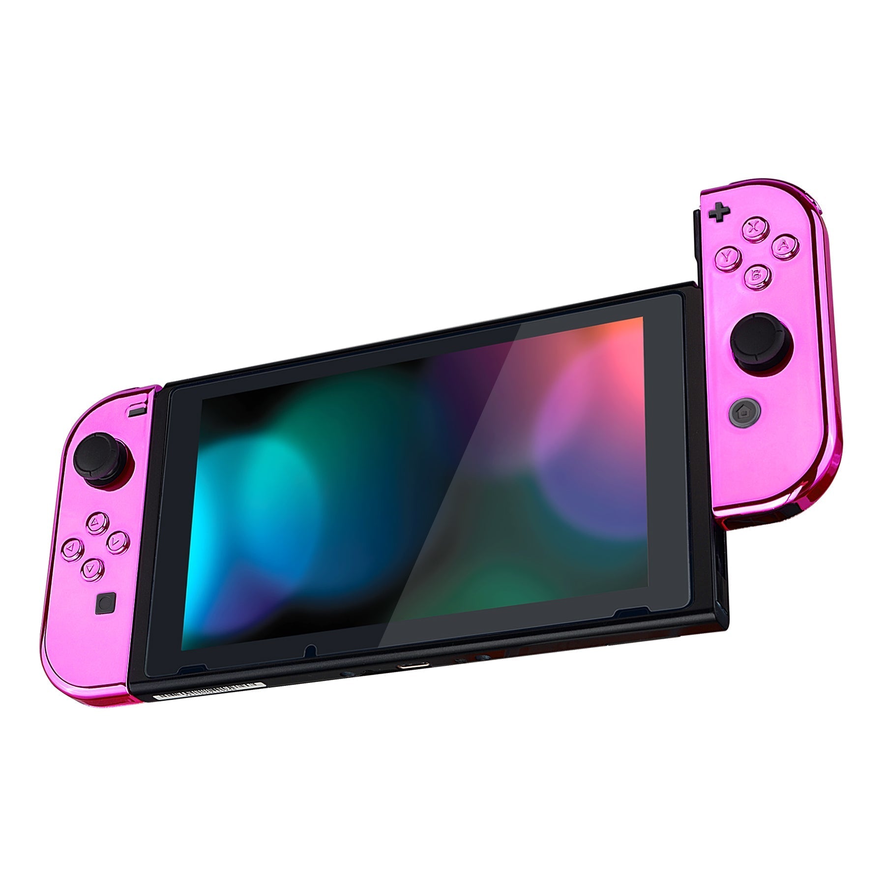 eXtremeRate Retail Chrome Pink Glossy Joycon Handheld Controller Housing with Full Set Buttons, DIY Replacement Shell Case for NS Switch JoyCon & OLED JoyCon - Console Shell NOT Included - CD406