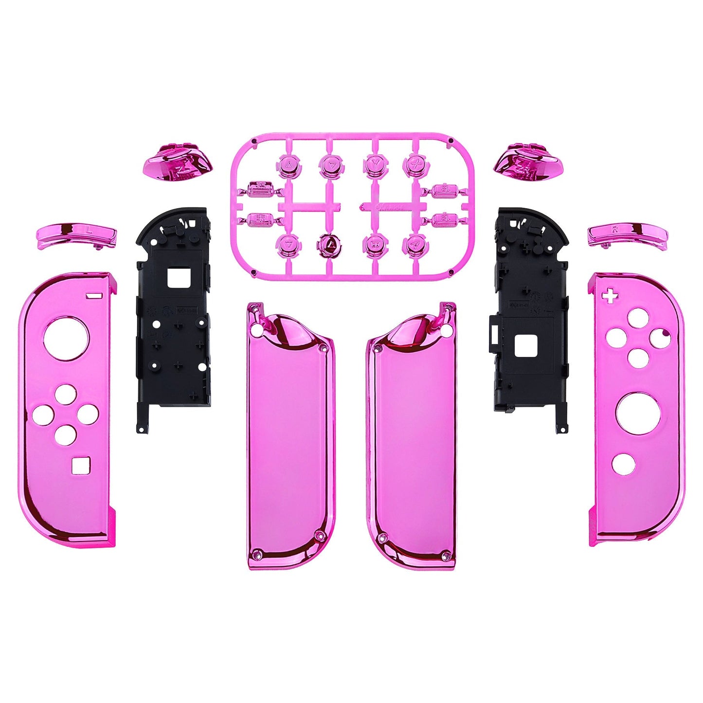 eXtremeRate Retail Chrome Pink Glossy Joycon Handheld Controller Housing with Full Set Buttons, DIY Replacement Shell Case for NS Switch JoyCon & OLED JoyCon - Console Shell NOT Included - CD406