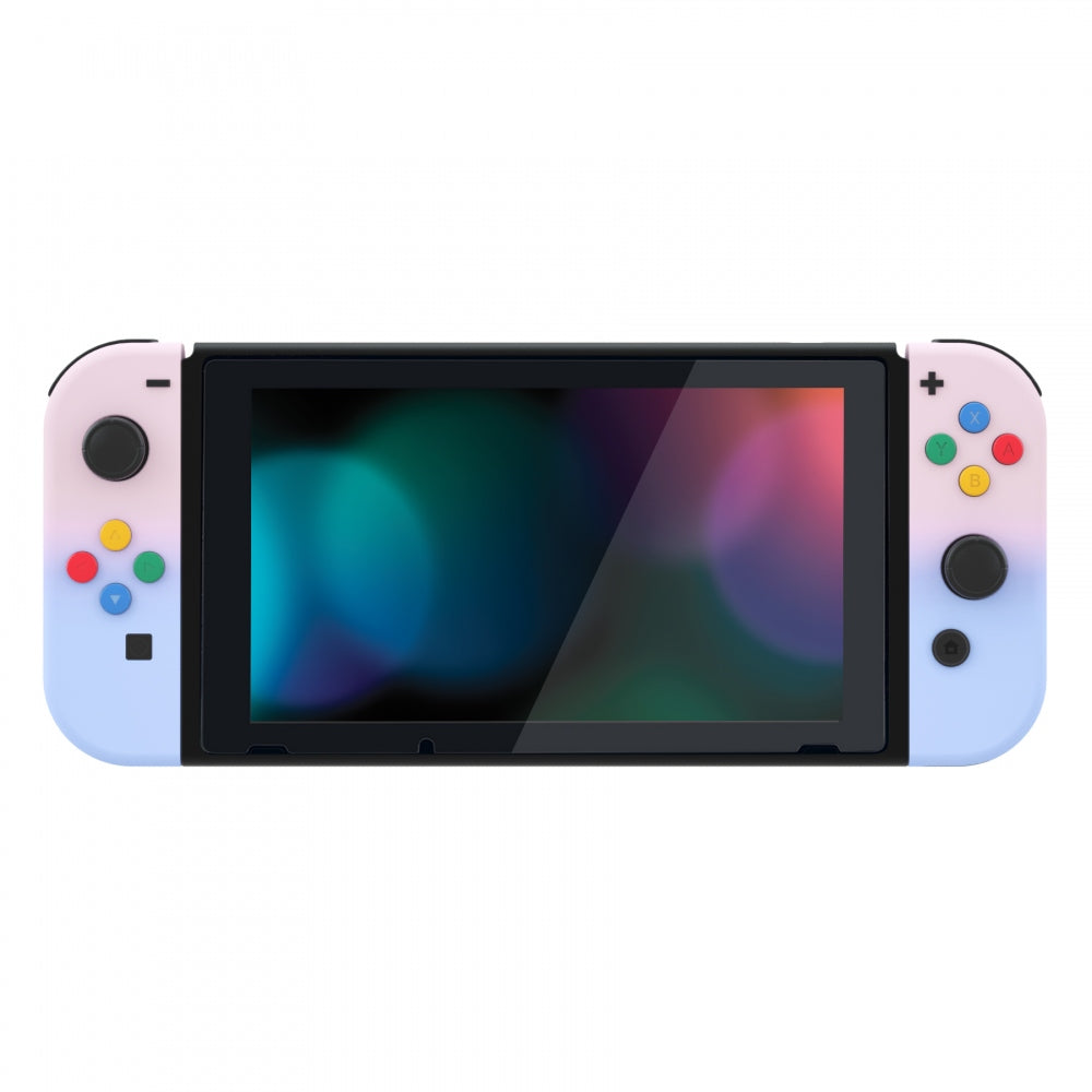 eXtremeRate Retail Pink Violet Soft Touch Grip Gradient Joycon Handheld Controller Housing with Coloful Buttons, DIY Replacement Shell Case for NS Switch JoyCon & OLED JoyCon - Joycon and Console NOT Included - CP333