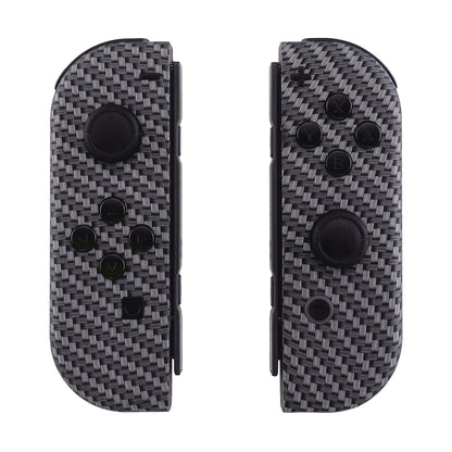 eXtremeRate Replacement Full Set Shell Case with Buttons for Joycon of NS Switch - Black Silver Carbon Fiber eXtremeRate