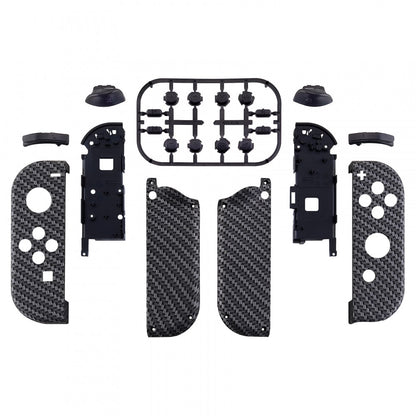 eXtremeRate Retail Soft Touch Grip Black Silver Carbon Fiber Handheld Controller Housing With Full Set Buttons DIY Replacement Shell Case for NS Switch JoyCon & OLED JoyCon - Console Shell NOT Included - CS202