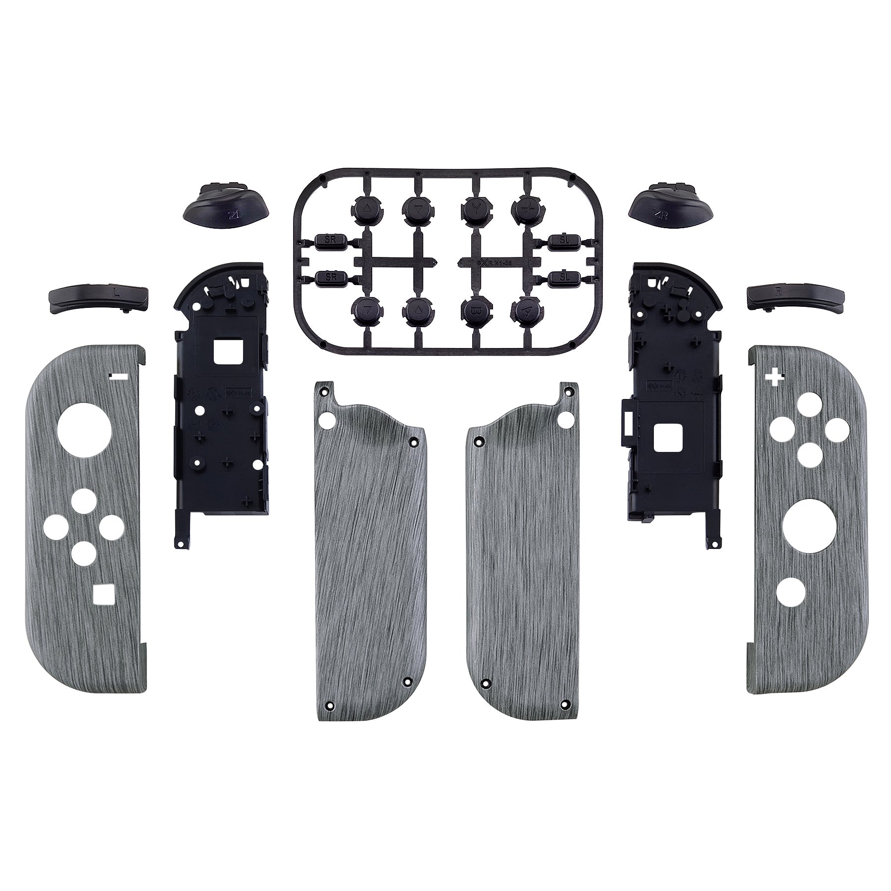 eXtremeRate Retail Soft Touch Grip Brushed Silver Patterned Joycon Handheld Controller Housing with Full Set Buttons, DIY Replacement Shell Case for NS Switch JoyCon & OLED JoyCon - Console Shell NOT Included -CS206