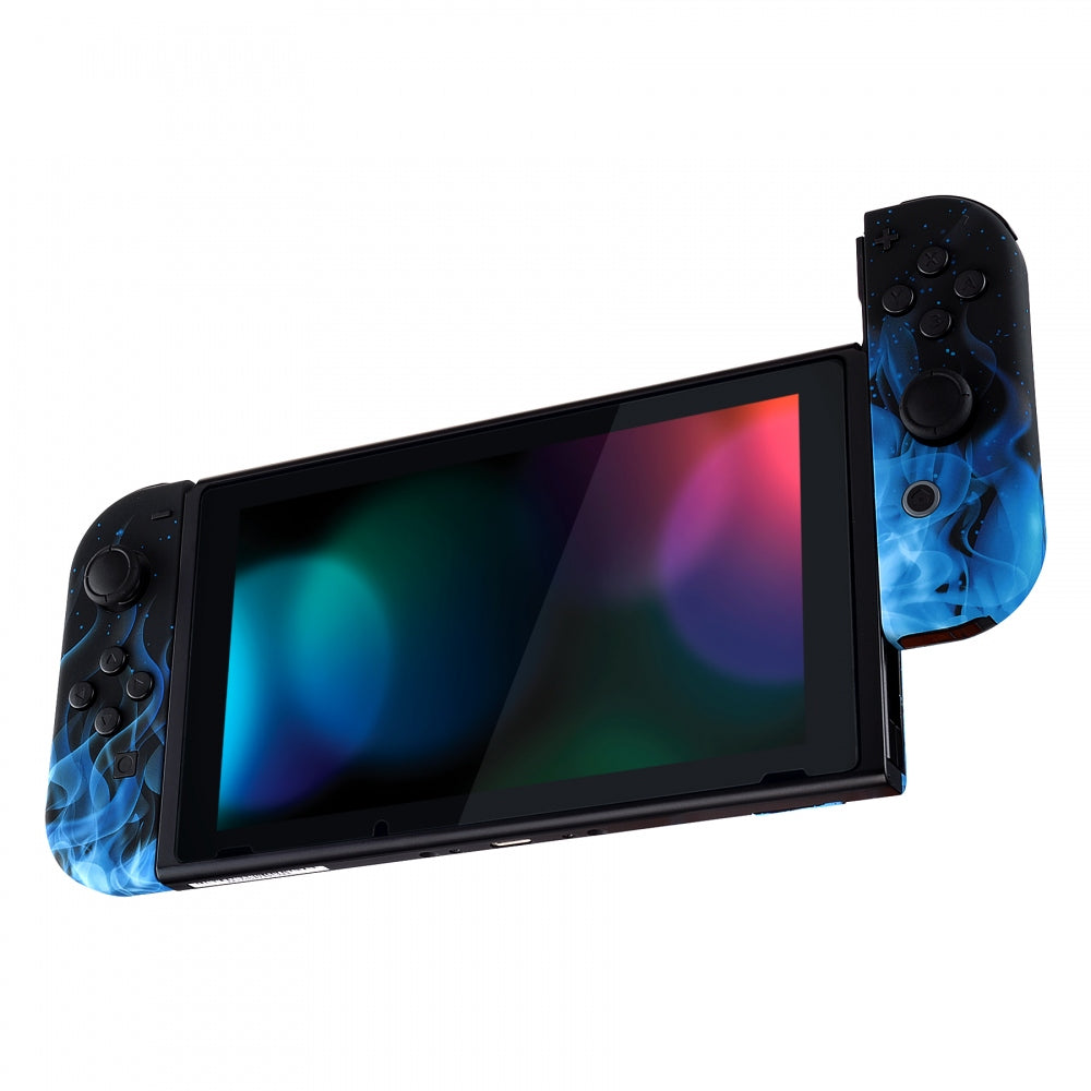 eXtremeRate Retail Soft Touch Grip Blue Flame Handheld Controller Housing With Full Set Buttons DIY Replacement Shell Case for NS Switch JoyCon & OLED JoyCon - Console Shell NOT Included - CT101