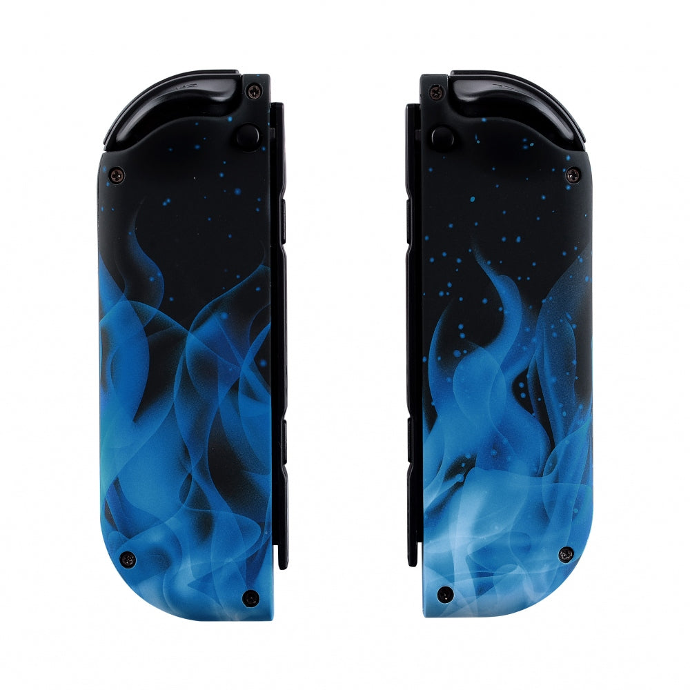 eXtremeRate Retail Soft Touch Grip Blue Flame Handheld Controller Housing With Full Set Buttons DIY Replacement Shell Case for NS Switch JoyCon & OLED JoyCon - Console Shell NOT Included - CT101