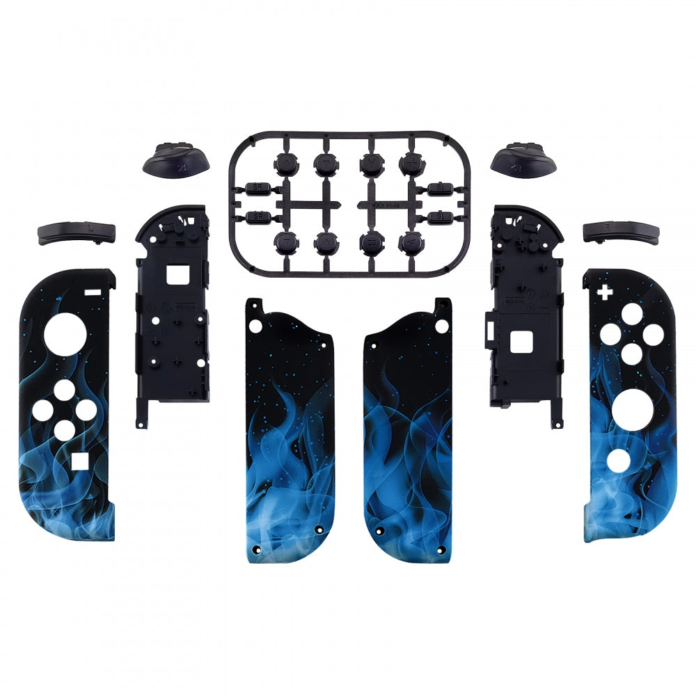 eXtremeRate Retail Soft Touch Grip Blue Flame Handheld Controller Housing With Full Set Buttons DIY Replacement Shell Case for NS Switch JoyCon & OLED JoyCon - Console Shell NOT Included - CT101