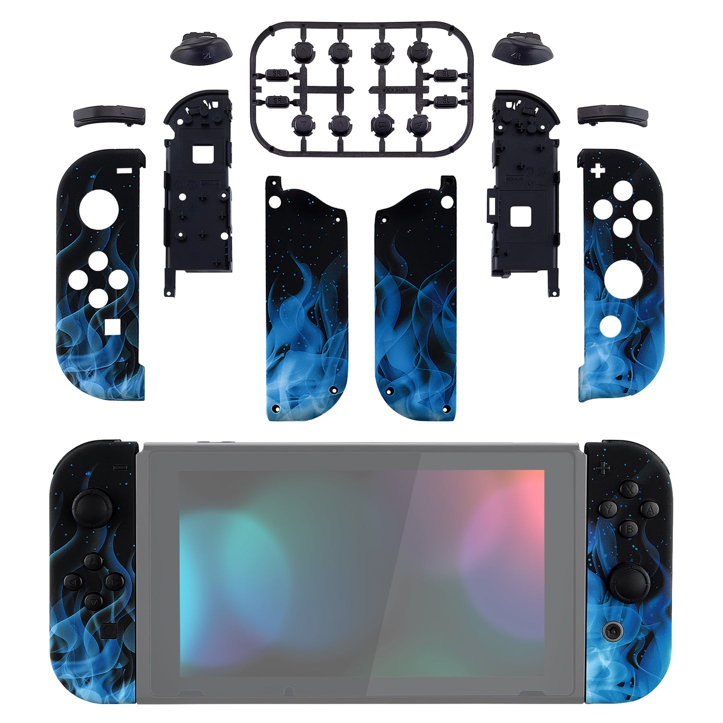 eXtremeRate NS Switch用ジョイコン交換フルセットシェルケースボタン付き【ブルーフレームスカル】